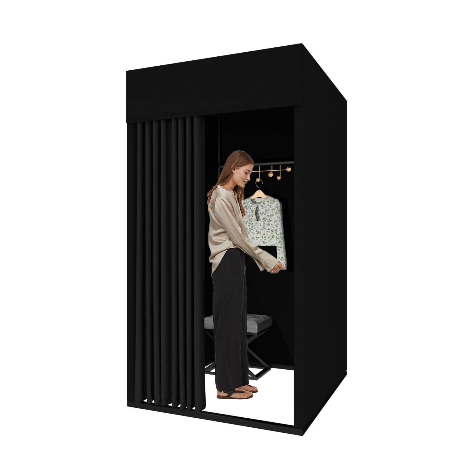 Madamera Clothing Store Fitting Room, Movable Square Changing Room, DIY Temporary Locker Room with Metal Landing Track, Privacy Screen Partition for Office Outdoor Activity and The Mall (Black, 39x39x78in)