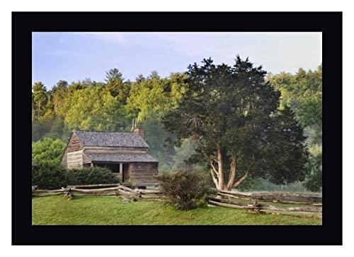 Canvas Art USA TN, Great Smoky Mts Pioneer cabin in Cades Cove by Dennis Flaherty - 25\" x 36\" Framed Canvas Art Print - Black Frame - Ready to Hang