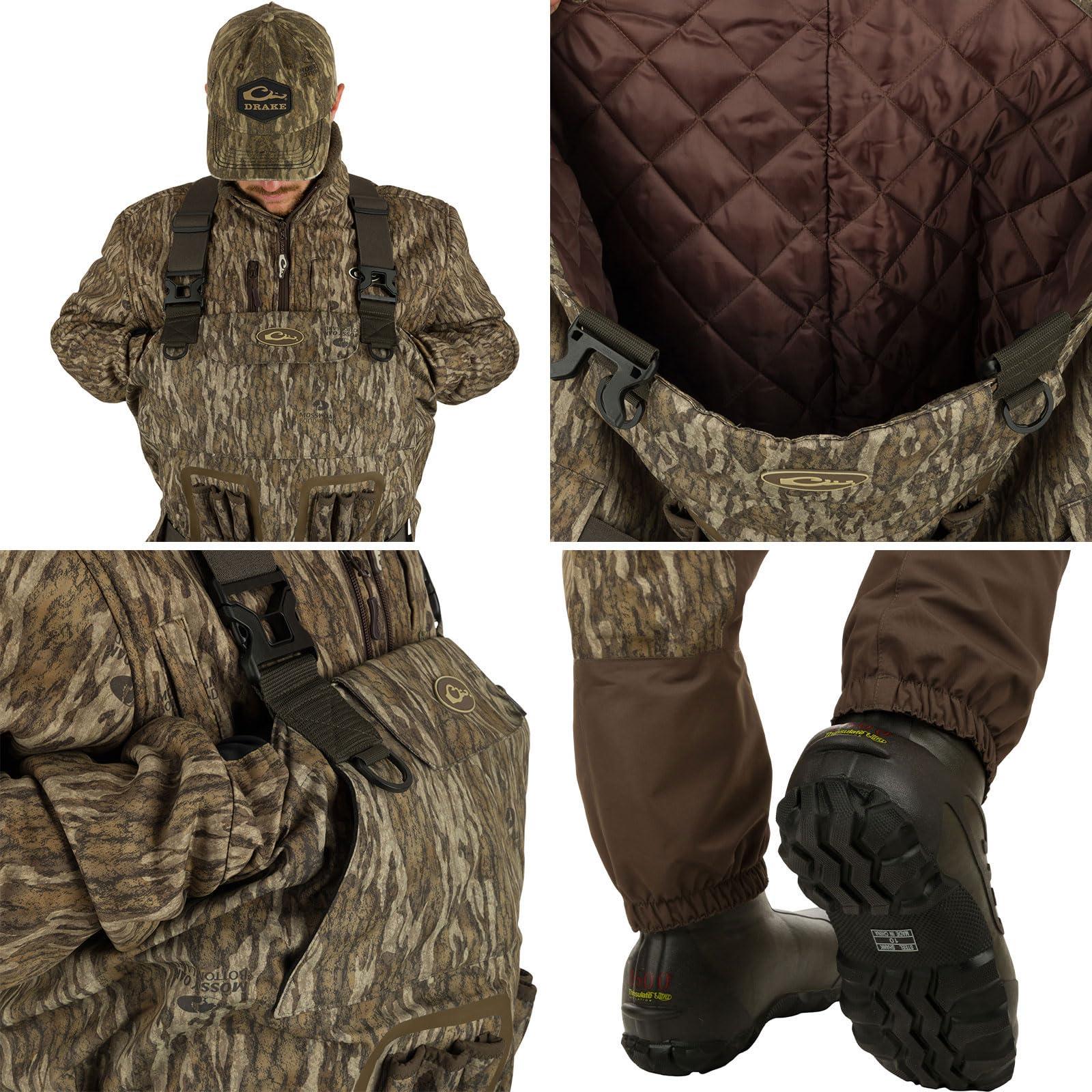 Drake Waterfowl Drake Waterfowl Men's Insulated Guardian Elite Vanguard Breathable Hunting & Fishing Durable Waterproof Windproof Warm Waders, Mossy Oak Bottomland, Upper - XL/Boot - 12