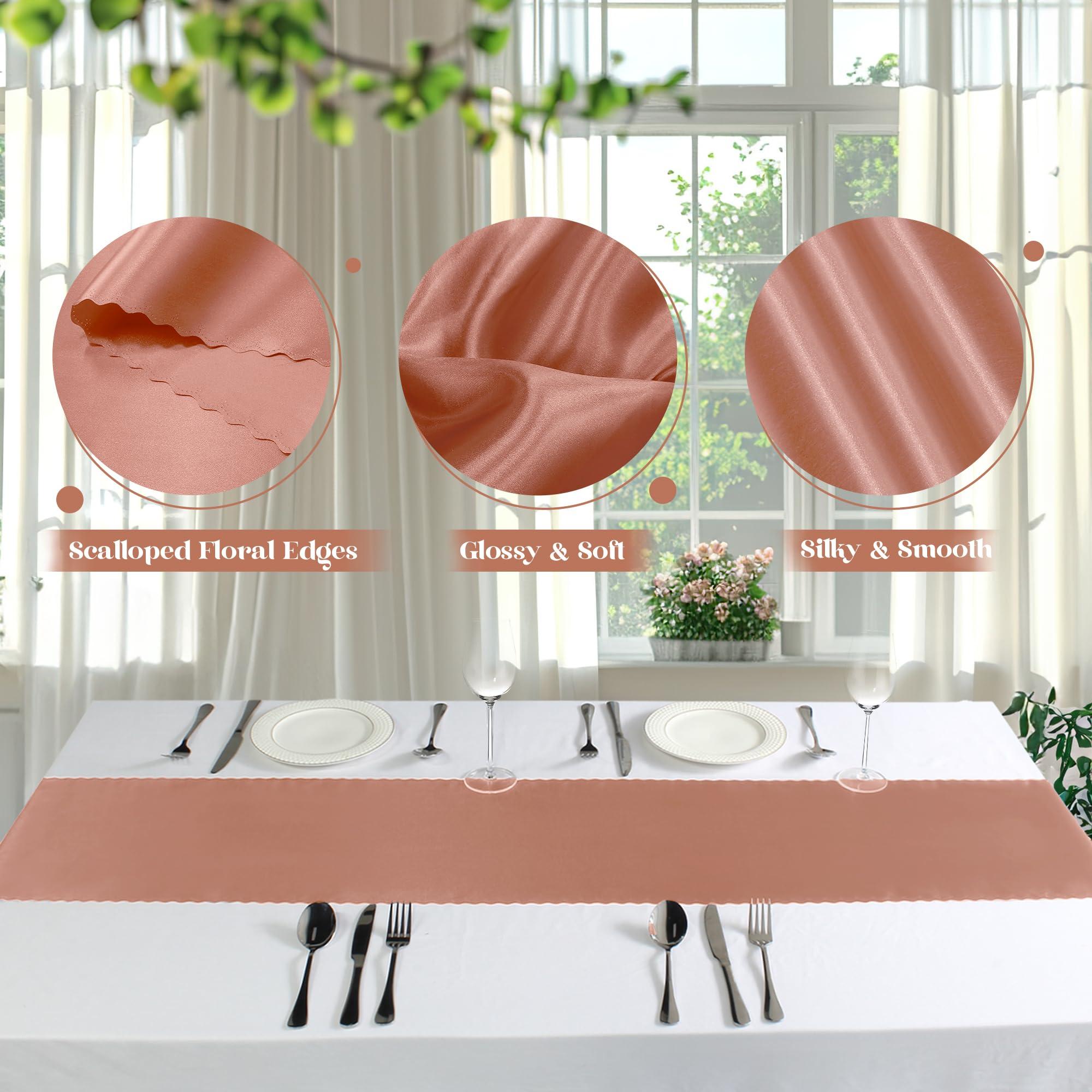VACVELT VACVELT 6 Pack Satin Table Runners 12 x 72 Inches Long, Rose Gold Table Runners Wedding Table Runner Decorations, Bright Smooth Table Runners for Birthday Party Banquet Graduation Engagements