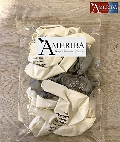 AMERIBA 30PC Biodegradable Remembrance Balloons: White & Silver Personalizable Funeral Balloons for Balloon Releases & Sympathy Gifts | Created/Sold by AMERIBA, a USA company (Variety Pk White, Black Writing)