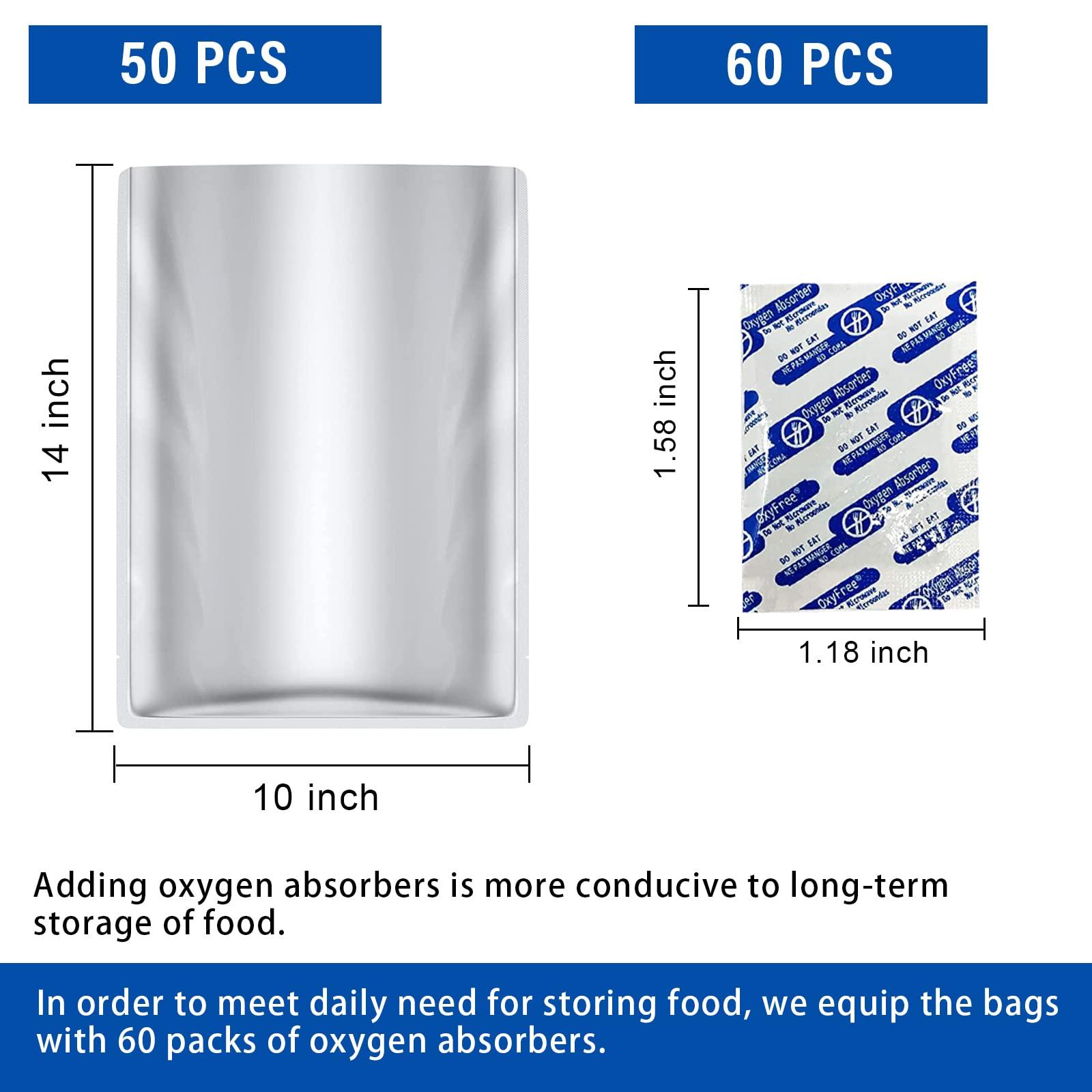 millionka 50 Pack 1 Gallon Mylar Bags for Food Storage with Oxygen Absorbers for Rice, Grains, Coffee Beans and Emergency Long Term Food Storage