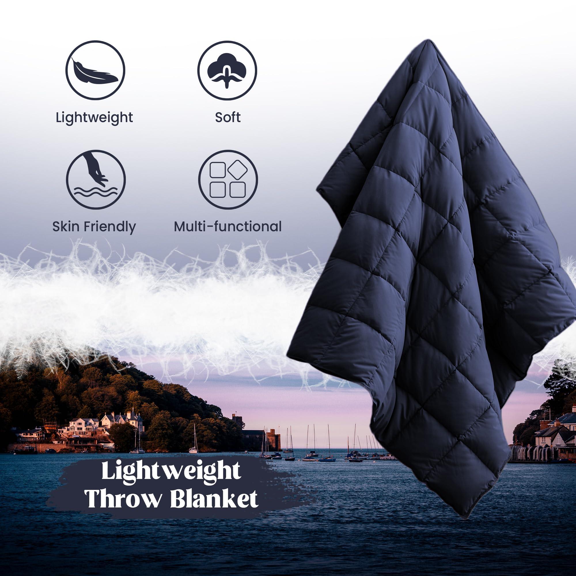 puredown puredown Soft Feather Down Throw Blanket Lightweight Packable Couch Throw for Indoor and Outdoor Use, 50\"X70\", Navy