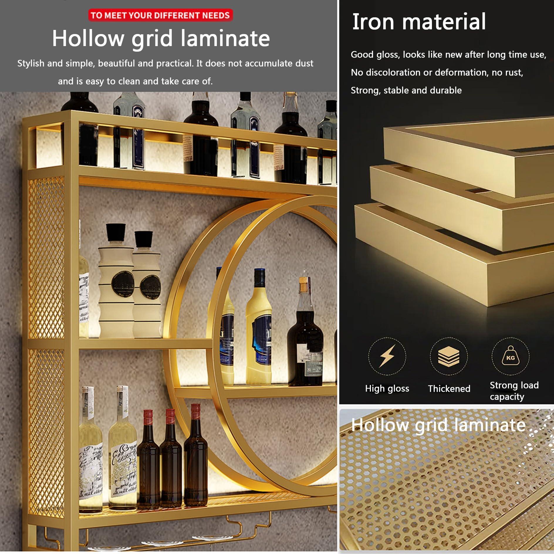 Leaceuv Wall Mounted Wine Rack,Wall Mount Wine Racks for Wine Bottles,Hanging Wine Glass Rack Industrial Storage Holder,Floating Shelves with Stemware Hanger,Plants Wine Display,for Kitchen Dining Room Bar (