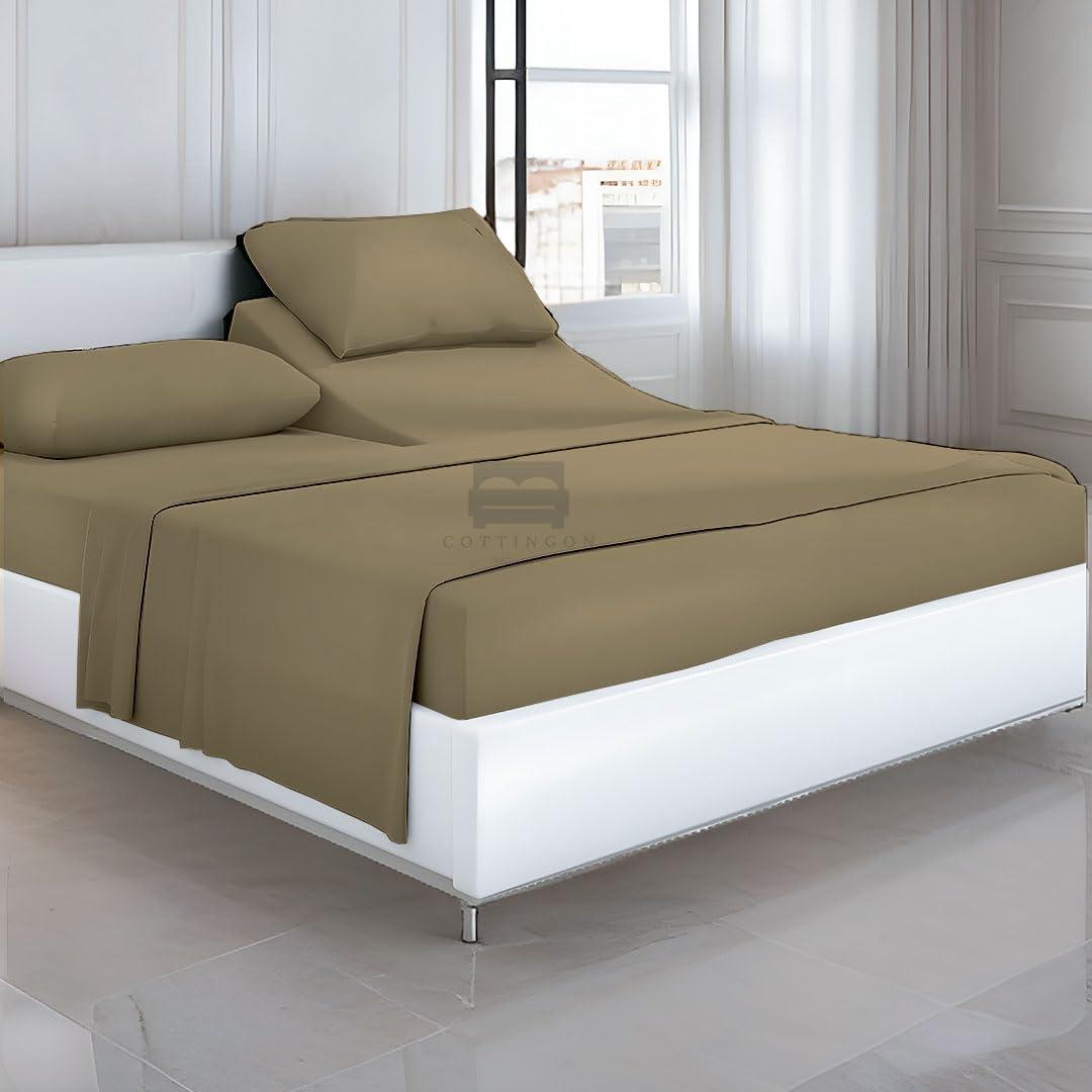 Cottingon Sheets for Sleep Number Bed Split King,Split Top King Sheets for Sleep Number Bed,100% Egyptian Cotton,Taupe Solid,28 Split-King,400 TC,16 Inch Deep,Split King Sheets for Sleep Number Beds
