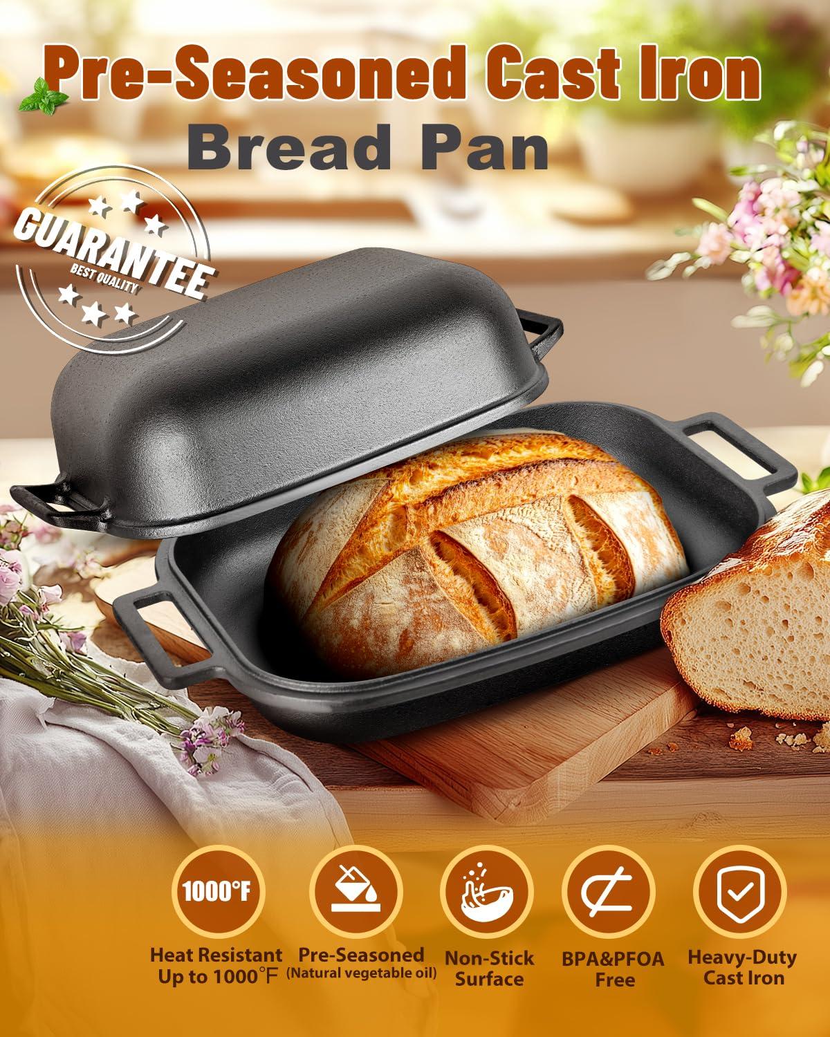 Sxmprail Cloche Loaf Dutch Oven, Pre-Seasoned, 9.5QT, 13 LBS Heavy Duty, Non-Stick, Large Bread Loaf Pan, Oval Cast Iron Bread Pan With Lid, Cloche Homemade Loaf Pan, Sourdough Artisan Bread Baking Pan