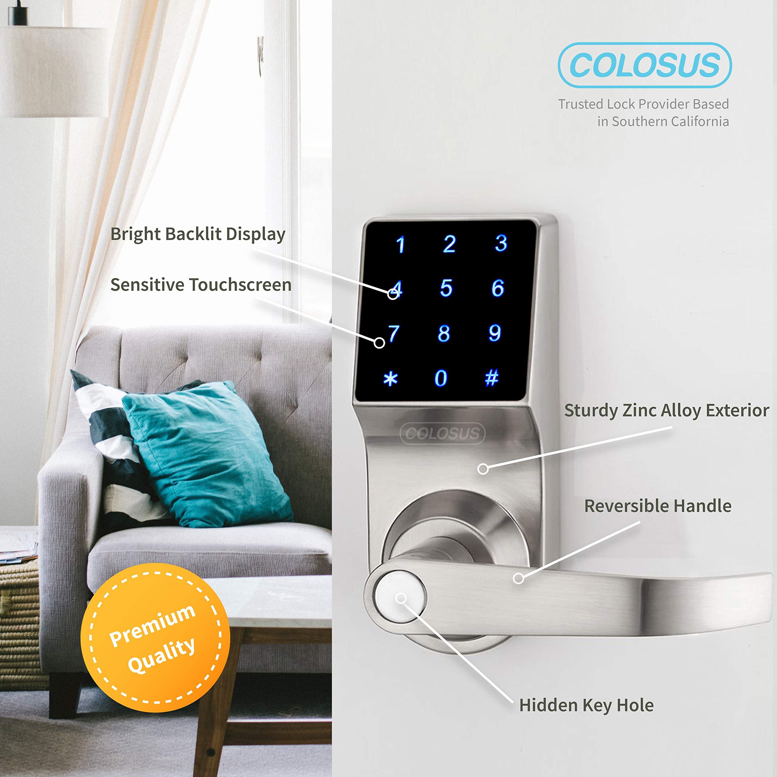 Colosus Electronic Keyless Door Lock, Keyless Entry with Touchscreen, Key Fobs, Remote Control, Keys for Home, Office or Commercial, Silver NDL319