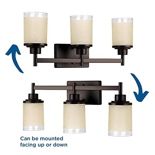 Progress Lighting Progress Lighting Alexa Collection 3-Light Etched Umber Linen with Clear Edge Glass Modern Bath Vanity Light Antique Bronze