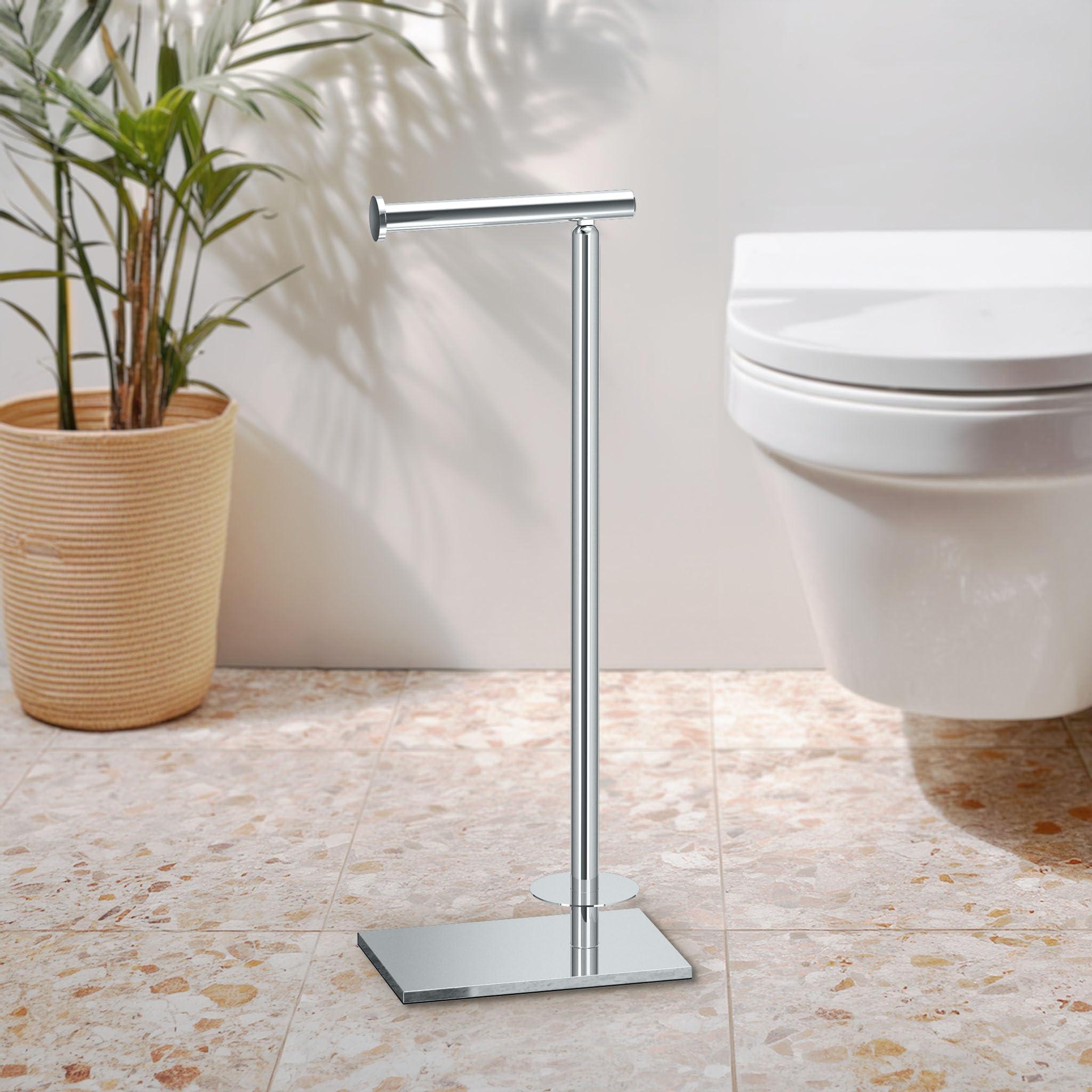 Gatco Gatco 1443C Modern Square Base Toilet Paper Holder Stand with Storage, Chrome, 21.13"H