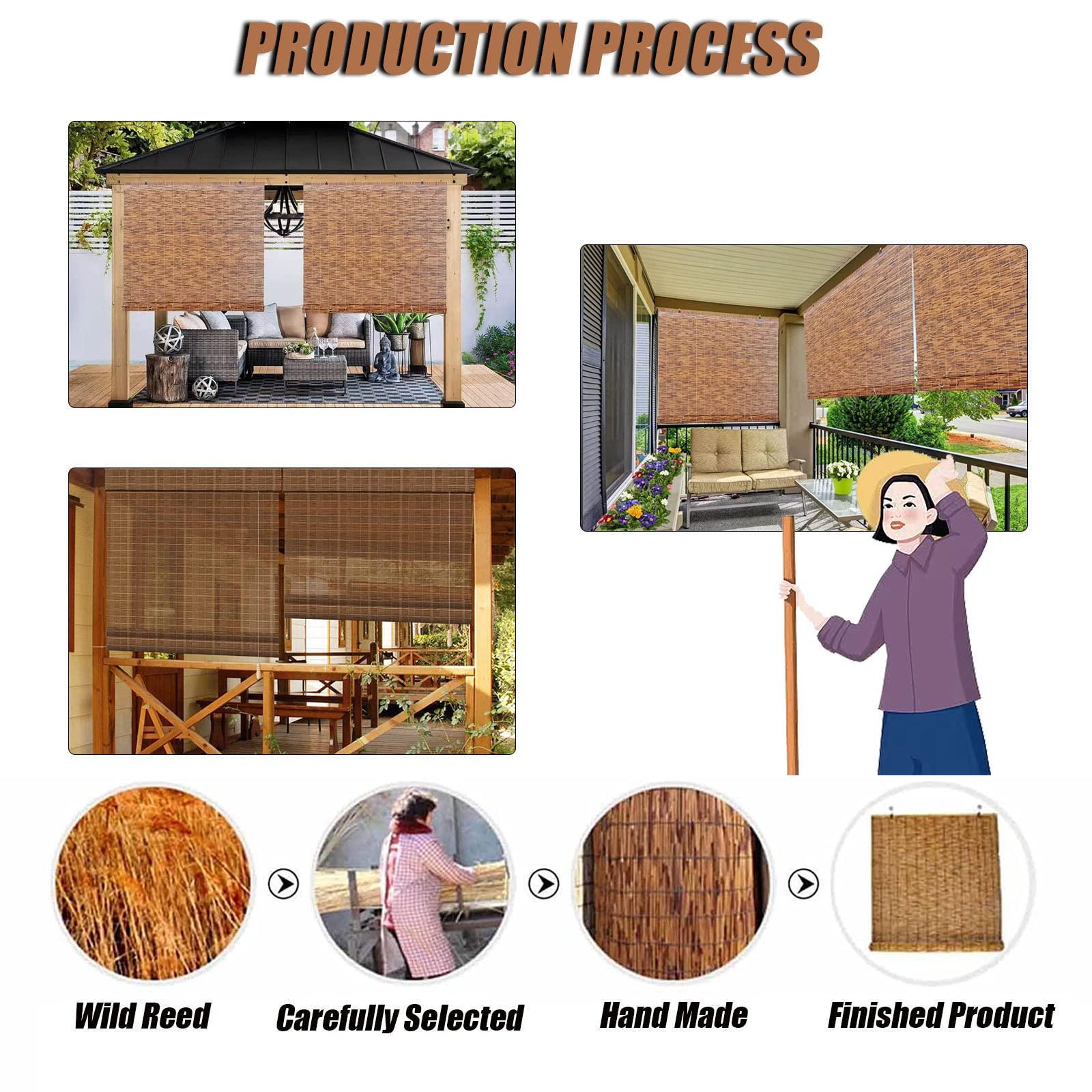 WEZINK Bamboo Shade Bamboo Blinds Outdoor for Patio, Bamboo Blind Bamboo Roll Up Blinds, Reed Shades Outdoor Blinds, Bamboo Roll Up Shades for Porch/Garden/Sunroom Privacy 58x26inchesWH White