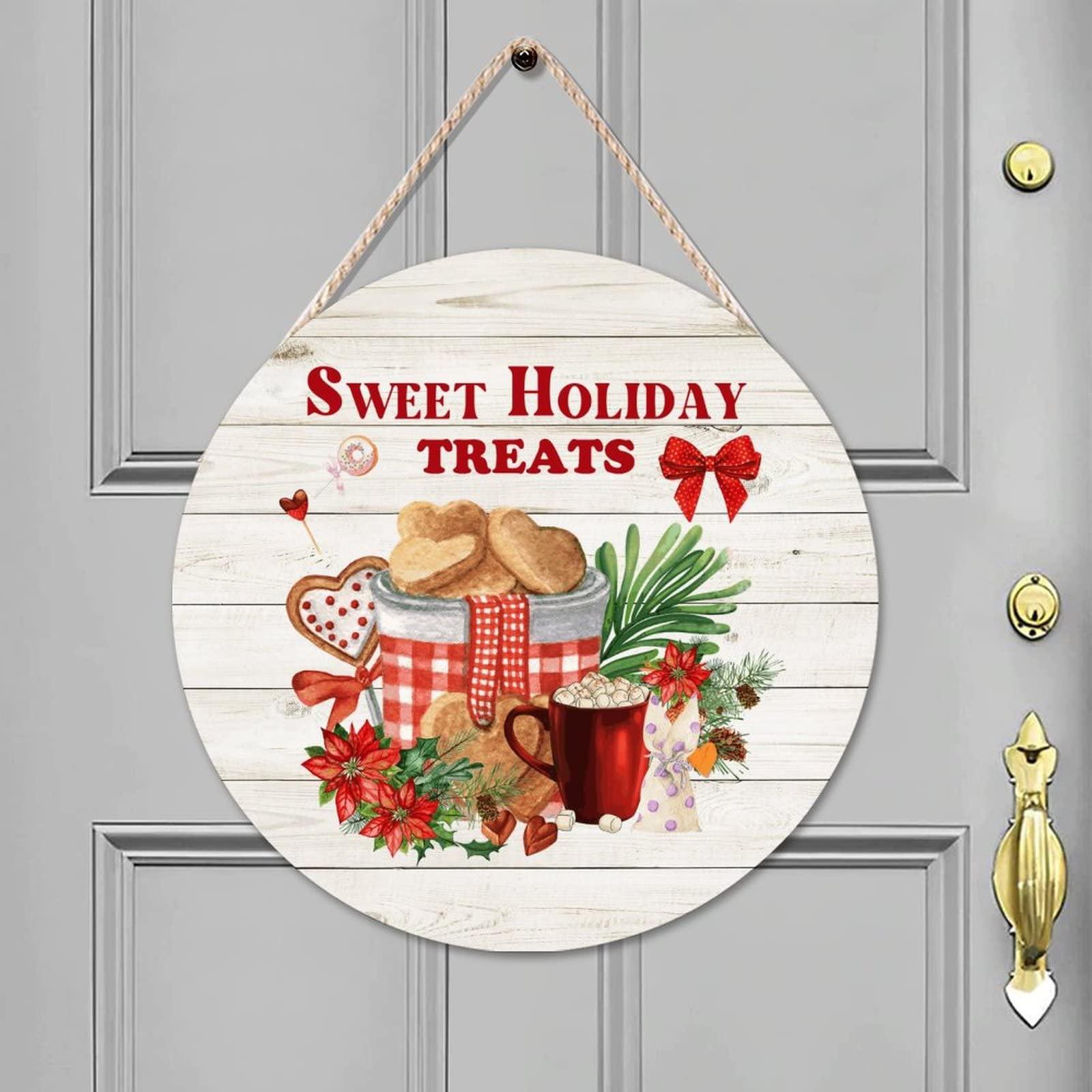 Cheyan 16x16 Inch Hot Cocoa Bar Door Sign for Front Door Farmhouse Decor Round Wooden Sign Rustic Door Hanger Home Decoration