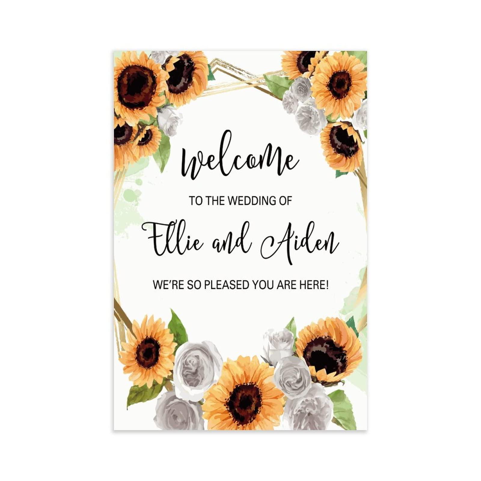 Autravelco Personalized Wedding Welcome Sign Wood Welcome to The Wedding of Greenery Wedding Greeting Couples Bride Groom Marriage Decor Wooden Sign Wedding Reception Poster for Ceremony Engagement Party 12x18