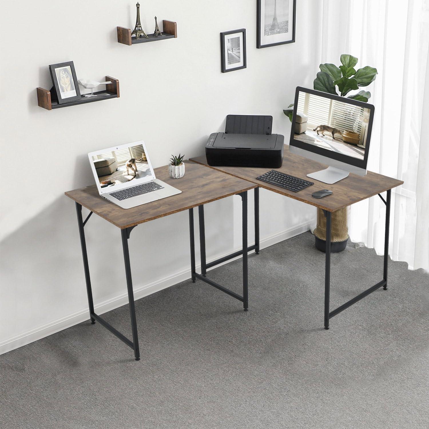 MKDLUFEI Small Desk, 32 Inch Small Computer Desk, Computer Table with MDF Board & Black Metal Frame, Work Desk with Adjustable Leg Pads, Office Table for Home Office Bedroom Small Spaces, Study Table, Vintage