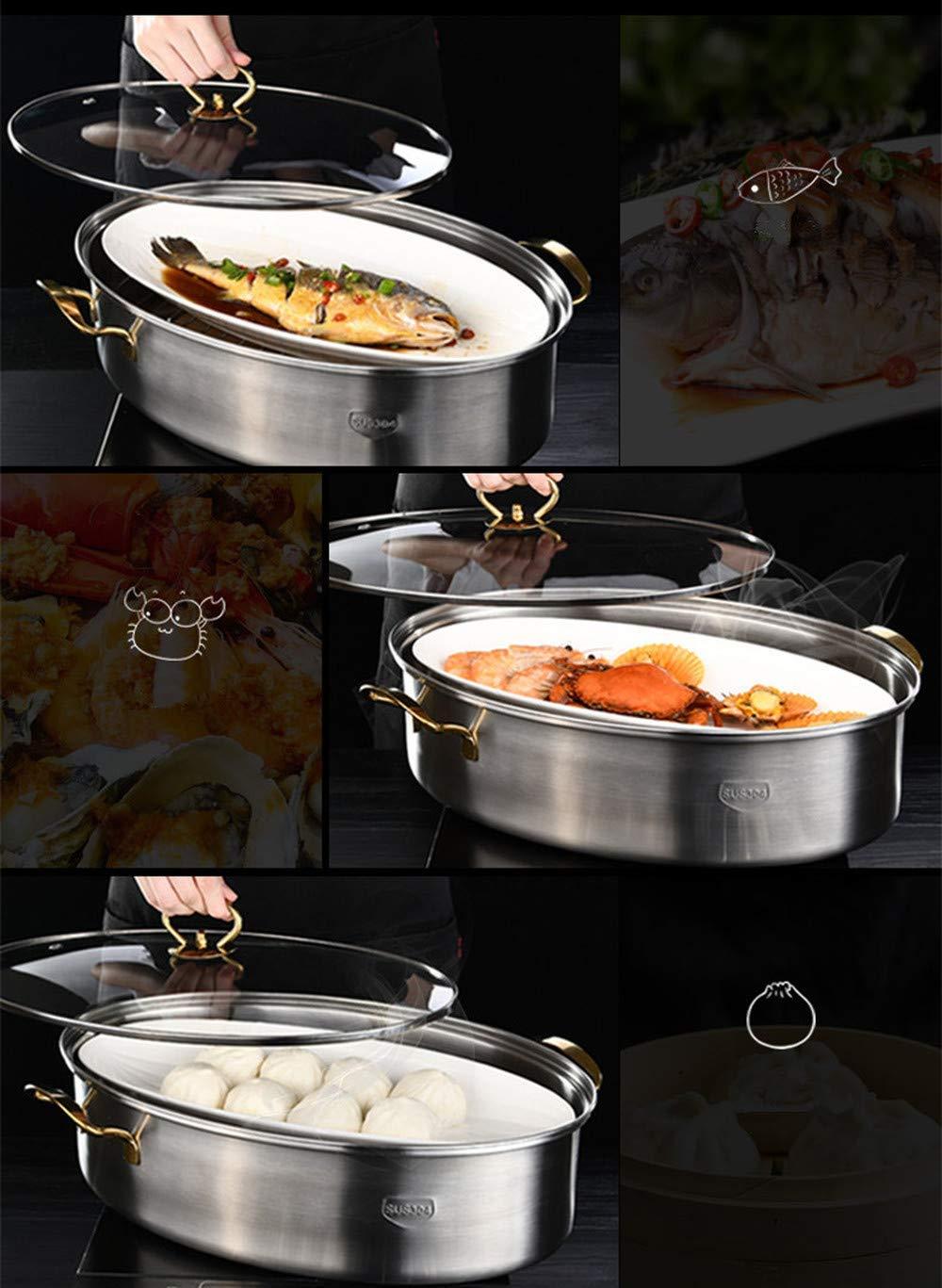 Panduo Picnic Bag Sooiy Kitchen Stainless Steel Multi-Function Steamed Fish Pot Large Household Water Long Oval Steamers 1 Layer 304 Stainless Steel 38 cm Electric Steamers