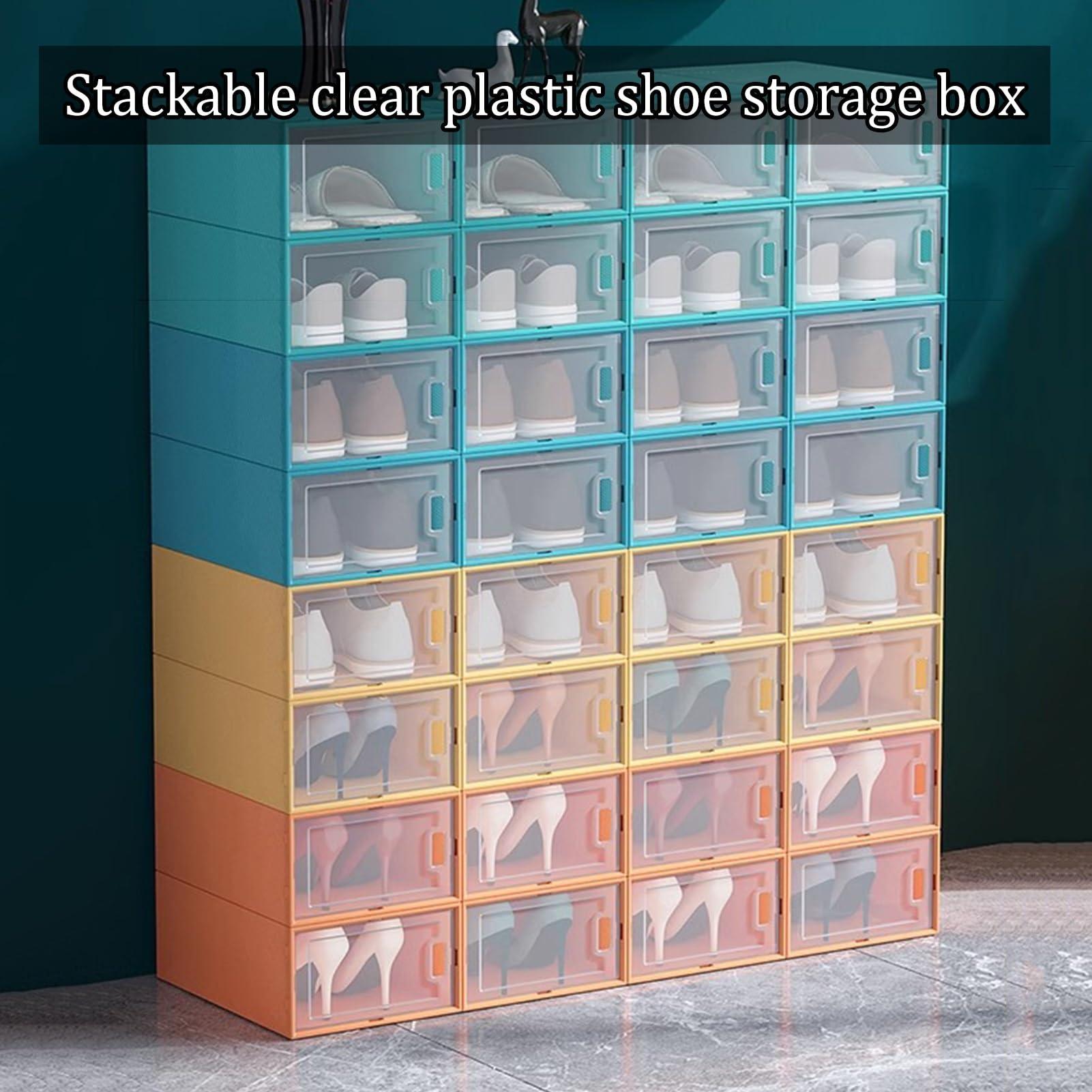 HomeLoft Basics Shoe Boxes Blue Shoe Box Shoe Cabinet Stackable, Plastic Shoe Storage Boxes, Space Saving Shoe Organizer Container For Home Use, Easy Assemble (Color : Blue, Size : 24 pack)