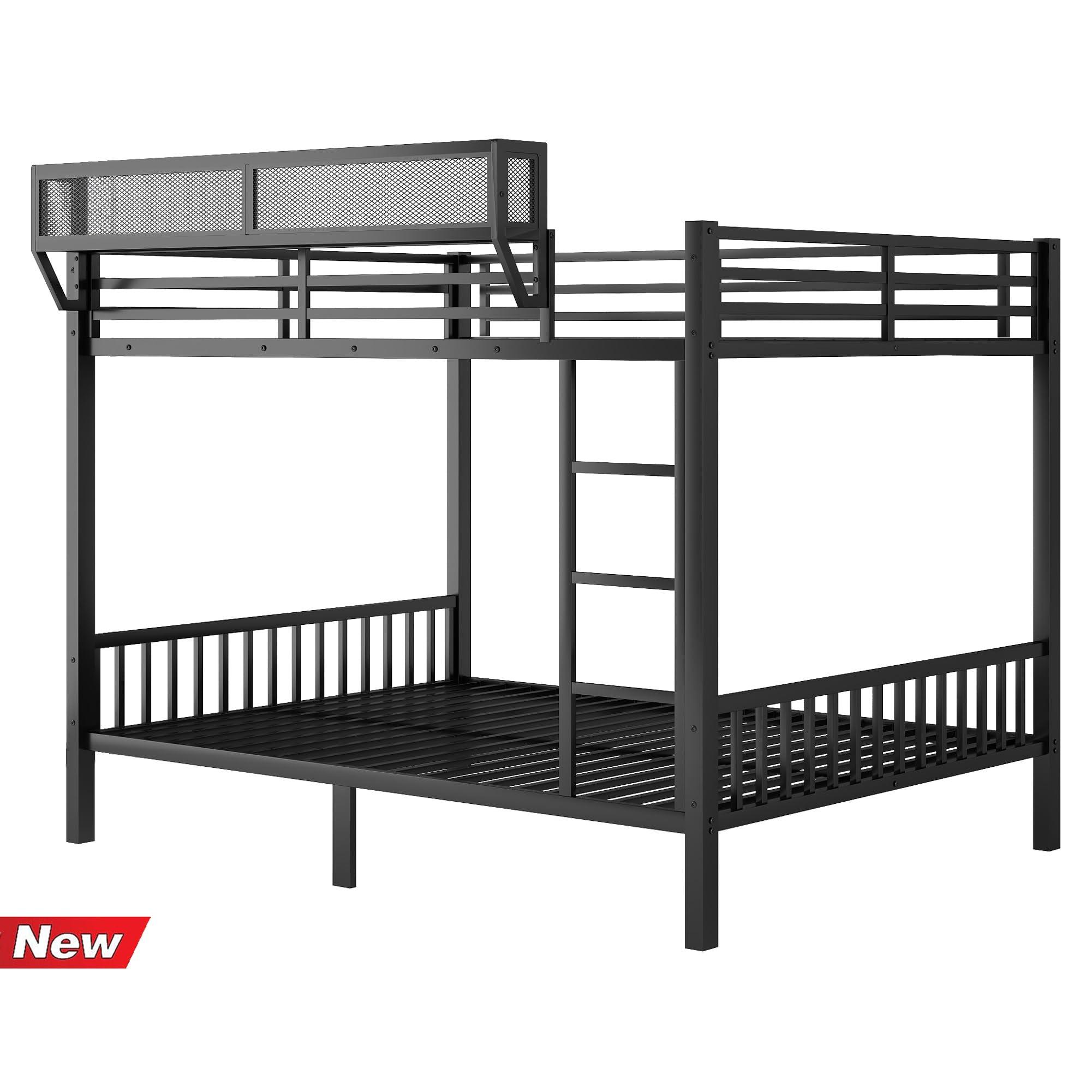 SIGONE SIGONE Stronger and Safer Metal Steel Bunk Bed Frame Queen Over Queen Size, Heavy Duty More Stable Thickened Black Metal Bunk Queen Bed (Easier to Assemble) (Queen Over Queen)