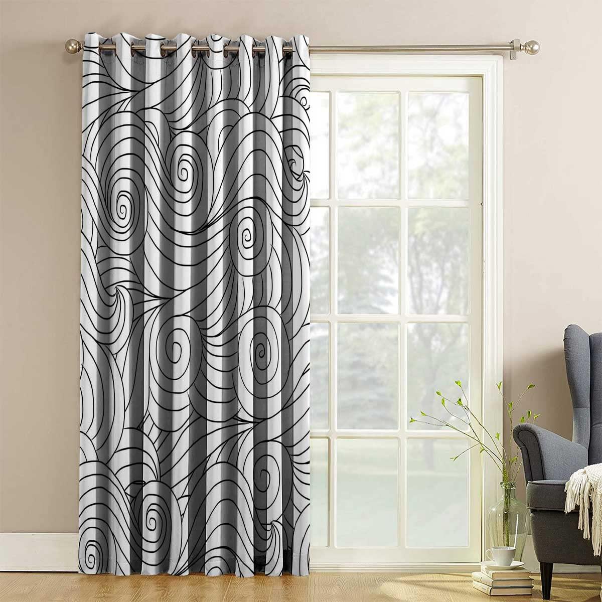 NEW1-ART Retro Ocean Wave Black Out Curtains Drapes for Bedroom Study Room,1 Panel,(W) 51 X (H) 51 Inches