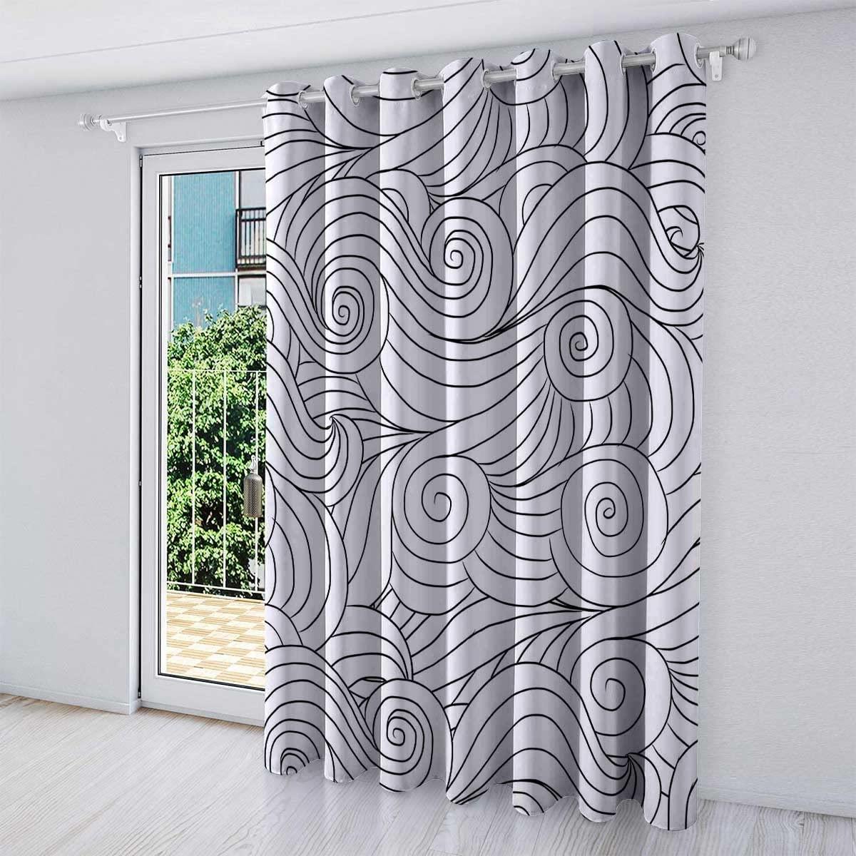 NEW1-ART Retro Ocean Wave Black Out Curtains Drapes for Bedroom Study Room,1 Panel,(W) 51 X (H) 51 Inches