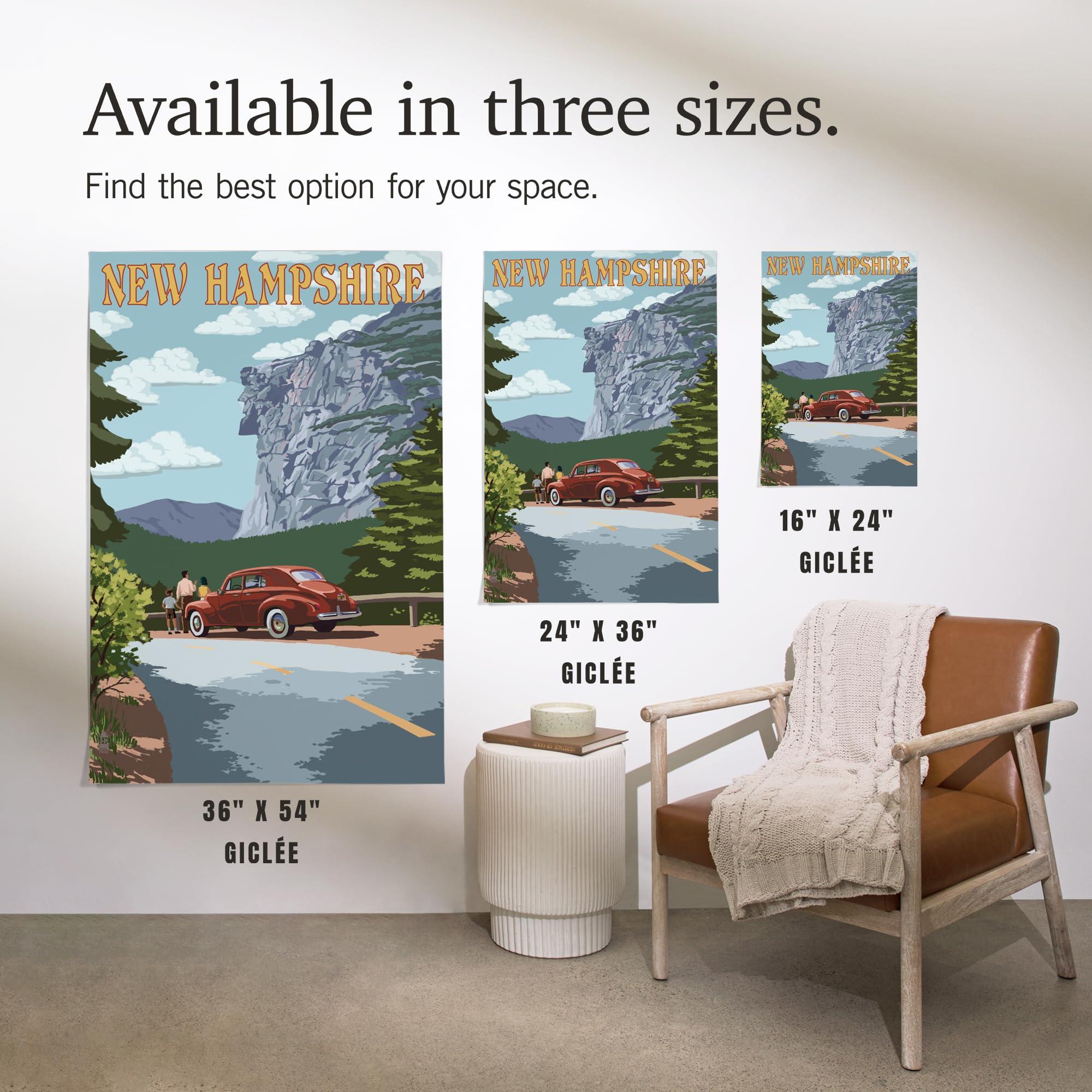 Lantern Press Lantern Press 36x54 Inch Giclee Art Print Wall Decor, New Hampshire, Old Man of the Mountain and Roadway