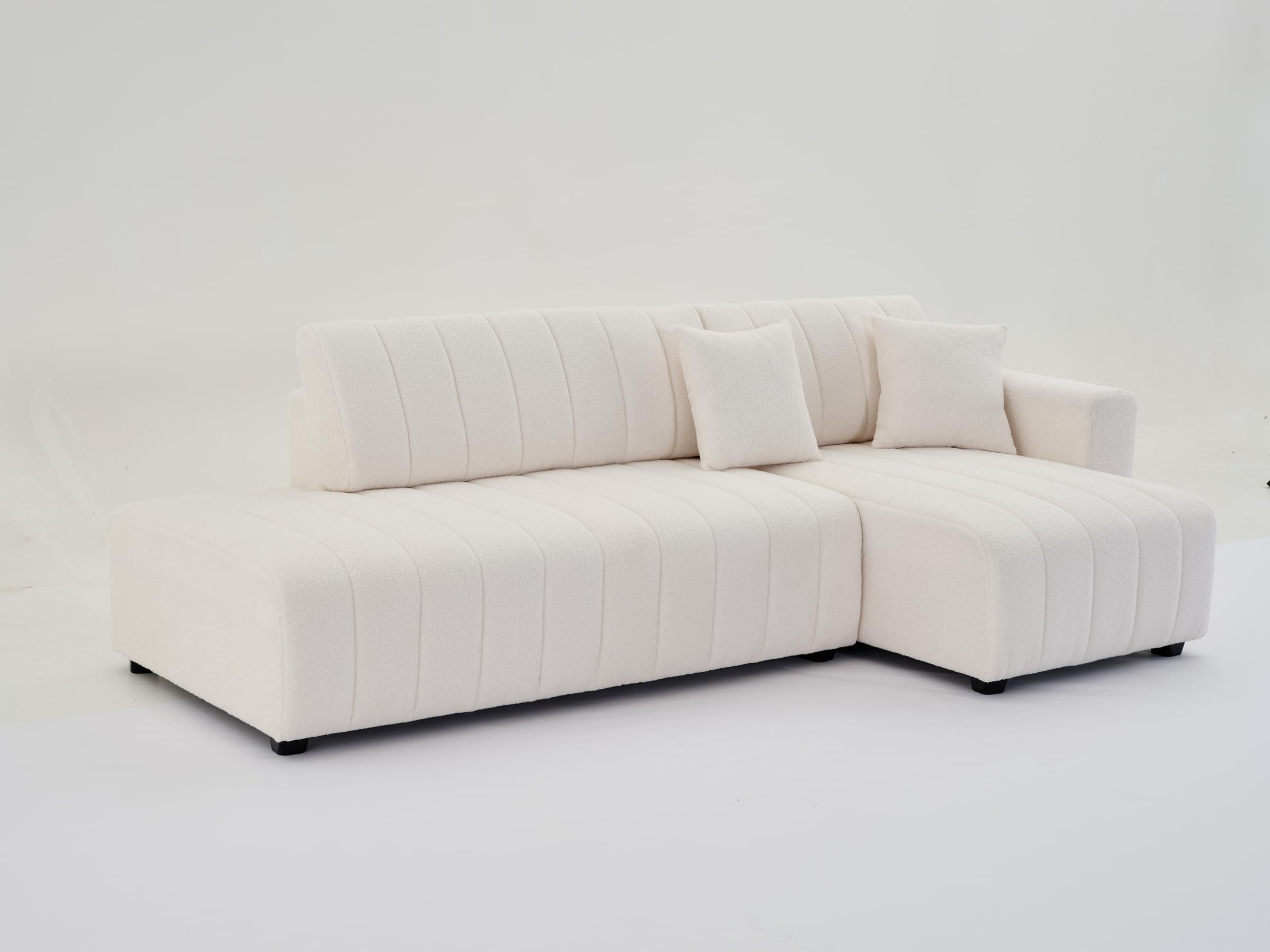 FANYE Oversized 2-Piece Right Facing Sectional Sofa Couch for Living Room, 104-Inch L-Shaped Wool Upholstered Channel Tufted Convertible Sofa&Couch with Left Chaise Daybed and Pillows