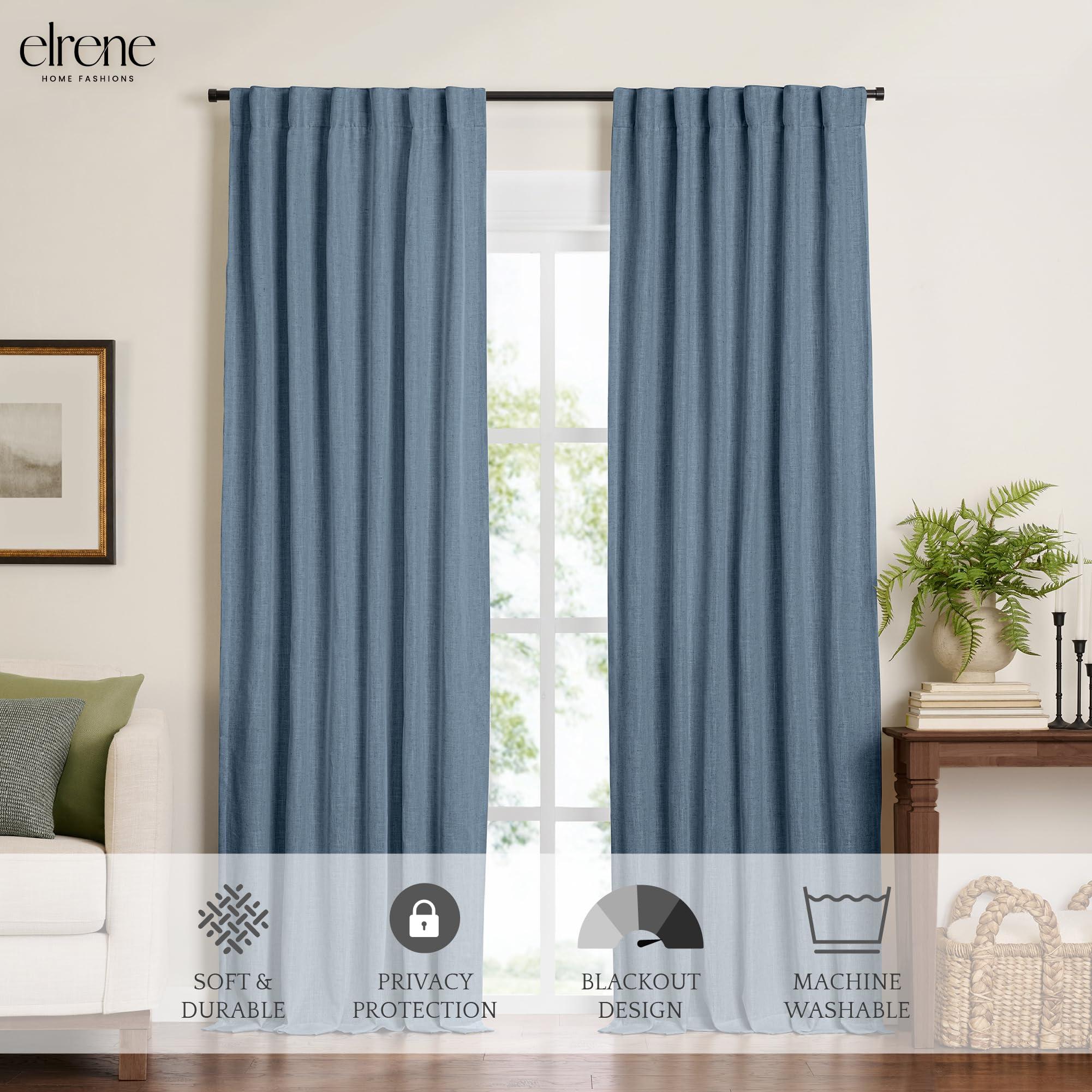Elrene Home Fashions Elrene Home Fashions Harrow Solid Texture Blackout Single Window Curtain Panel, 52"x95", Blue