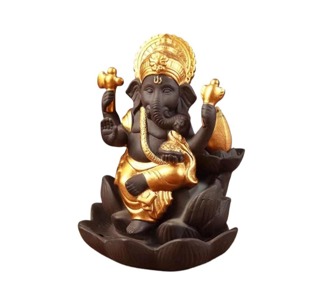 HUIMIMA Ornament Sculpture,Home Decorations,Backflow Incense Burner Ceramic Buddha Incense Holder Statue Elephant Buddha Figurine for Home Office(Gold)