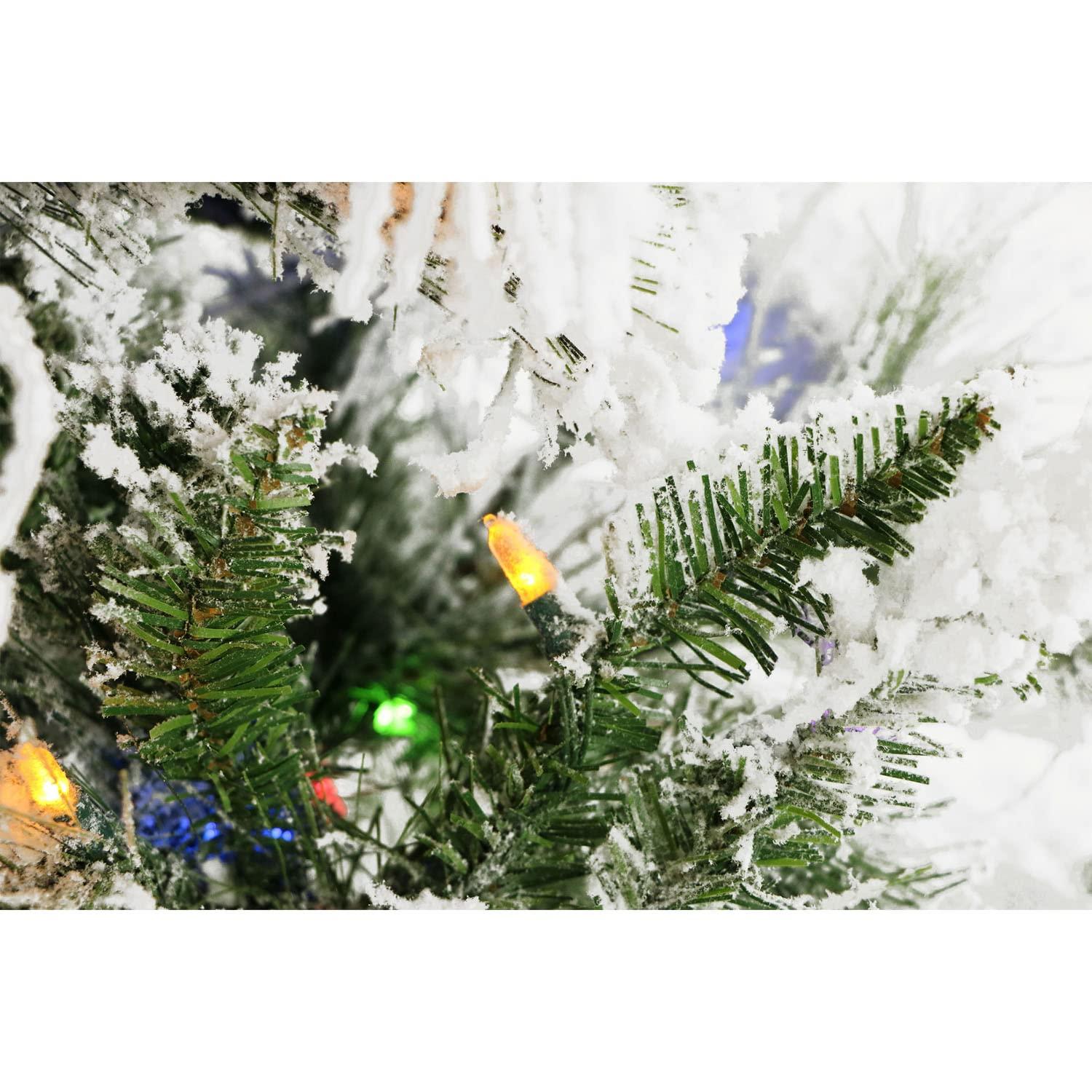 Christmas Time Christmas Time 6.5-Ft. Prelit Frosted Fir Snowy Artificial Christmas Tree with Dual Multi-Color & Warm White LED String Lights, Realistic PVC, Holiday Decor for Home and Office