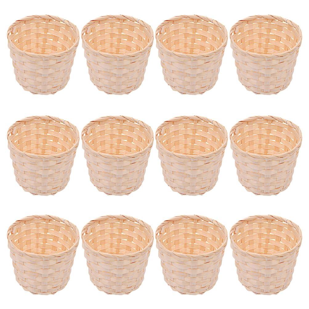 DEARMAMY DEARMAMY Mini Woven Basket 12Pcs Miniature Flower Basket Dollhouse Picnic Basket Tiny Party Favor Desktop Storage Container Farmhouse Decor