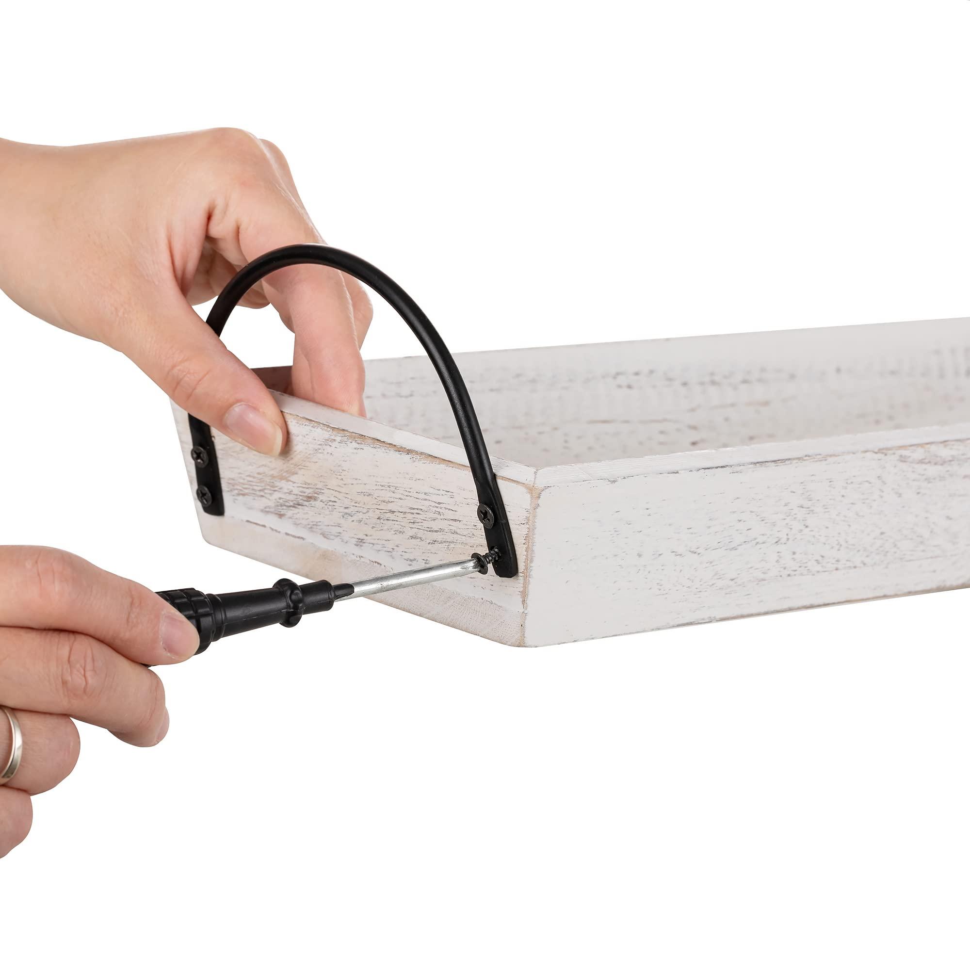 Hanobe Long Narrow Wood Candle Tray: Hanobe Rustic Wooden Candle Holders Rectangular Table Centerpieces for Dining Room Farmhouse Pillar Stand with Handle Rectangle Table Decor, Whitewashed