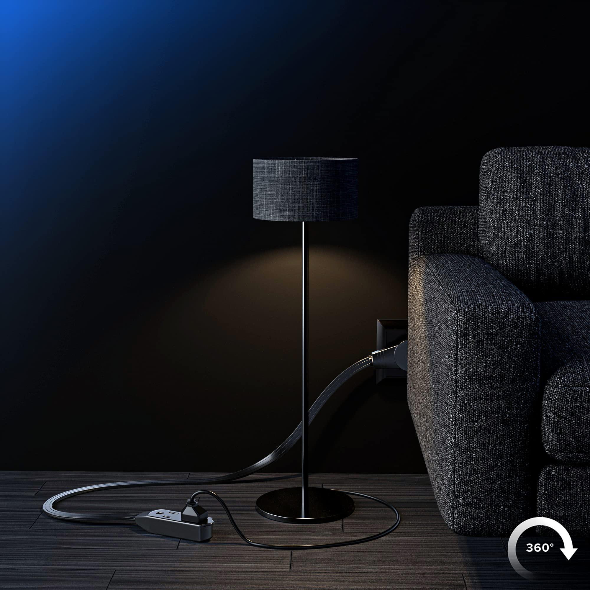 Maximm Maximm Cable 1 Ft 360 Rotating Flat Plug Extension Cord/Wire, 16 AWG Multi 3 Outlet Extension Wire, 3 Prong Grounded Wire - Black - UL Certified