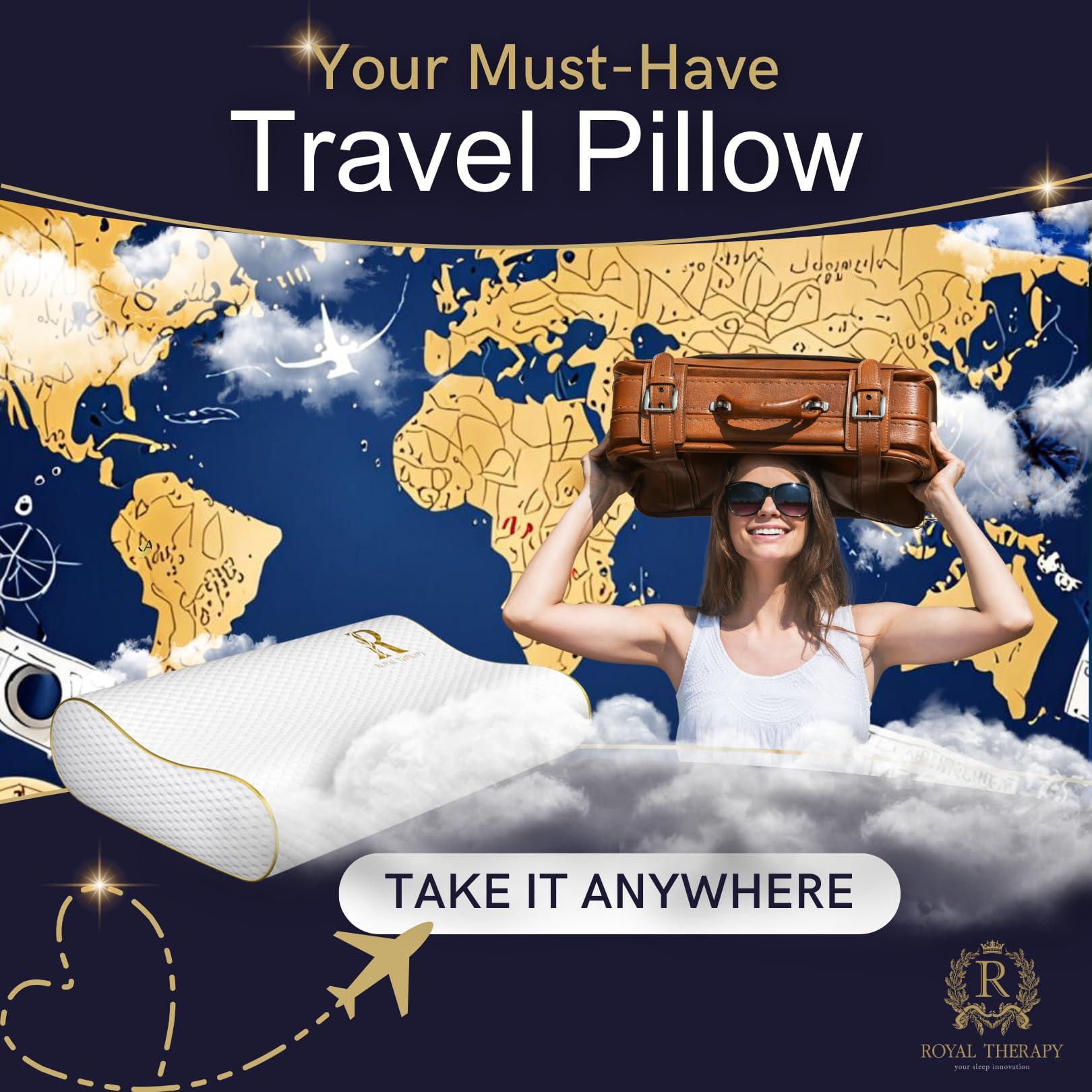 Royal Therapy Royal Therapy Travel Memory Foam Pillow, Camping Pillow, Cervical Pillow for Neck Pain, Contour Pillow, Pillow for Neck and Shoulder Pain, Neck Pain Pillow