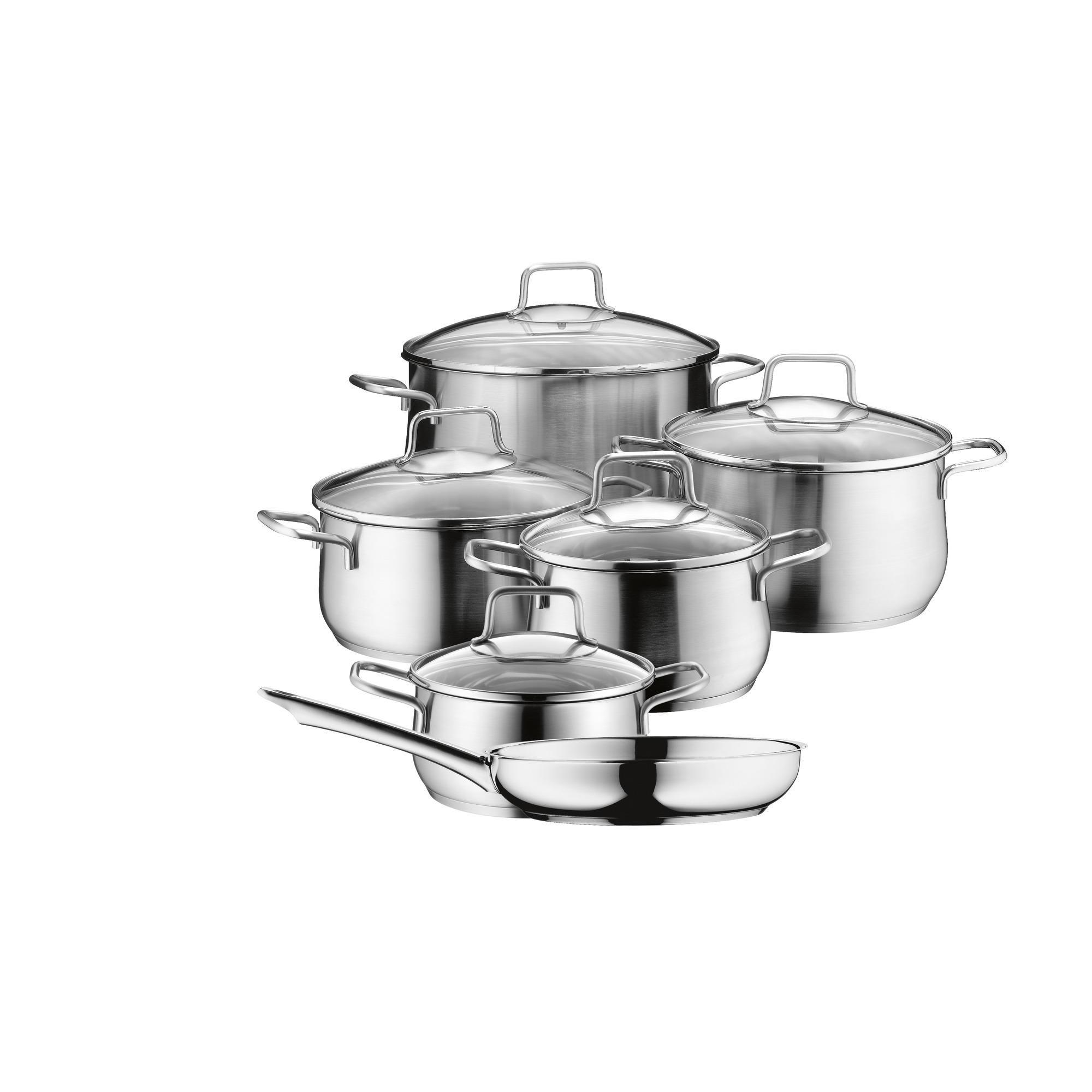 WMF WMF Brilliant 6-Piece Induction Saucepan Set with Glass Lid, Matt Cromargan Stainless Steel, Induction Pots Set, Uncoated