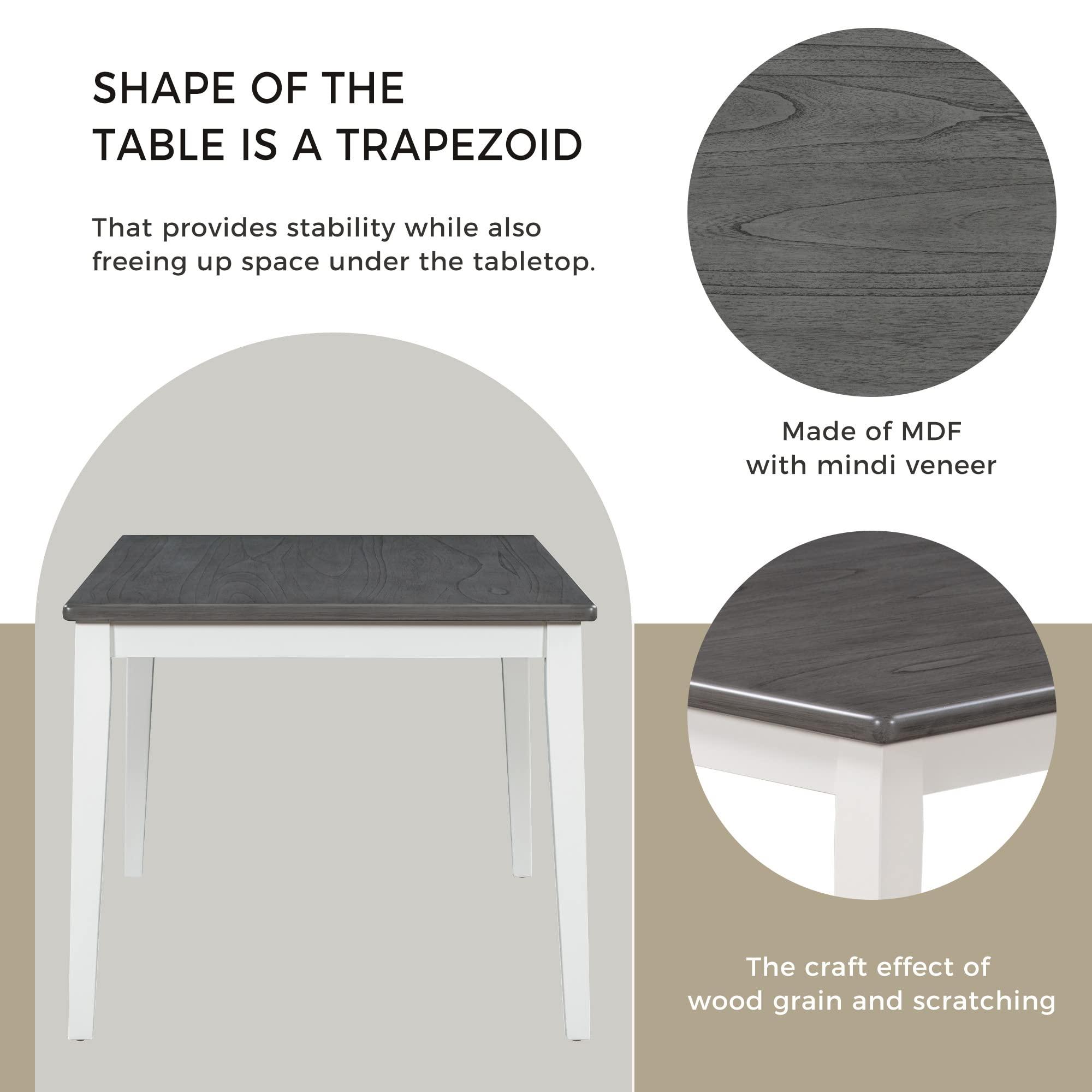 Bellemave 6 Piece Dining Table Set with Bench, Rectangle Dining Table with 4 Upholstered Chairs & a Bench, Kitchen Table Chairs Set for 6 Persons, Wood Dining Room Set (White+Gray)