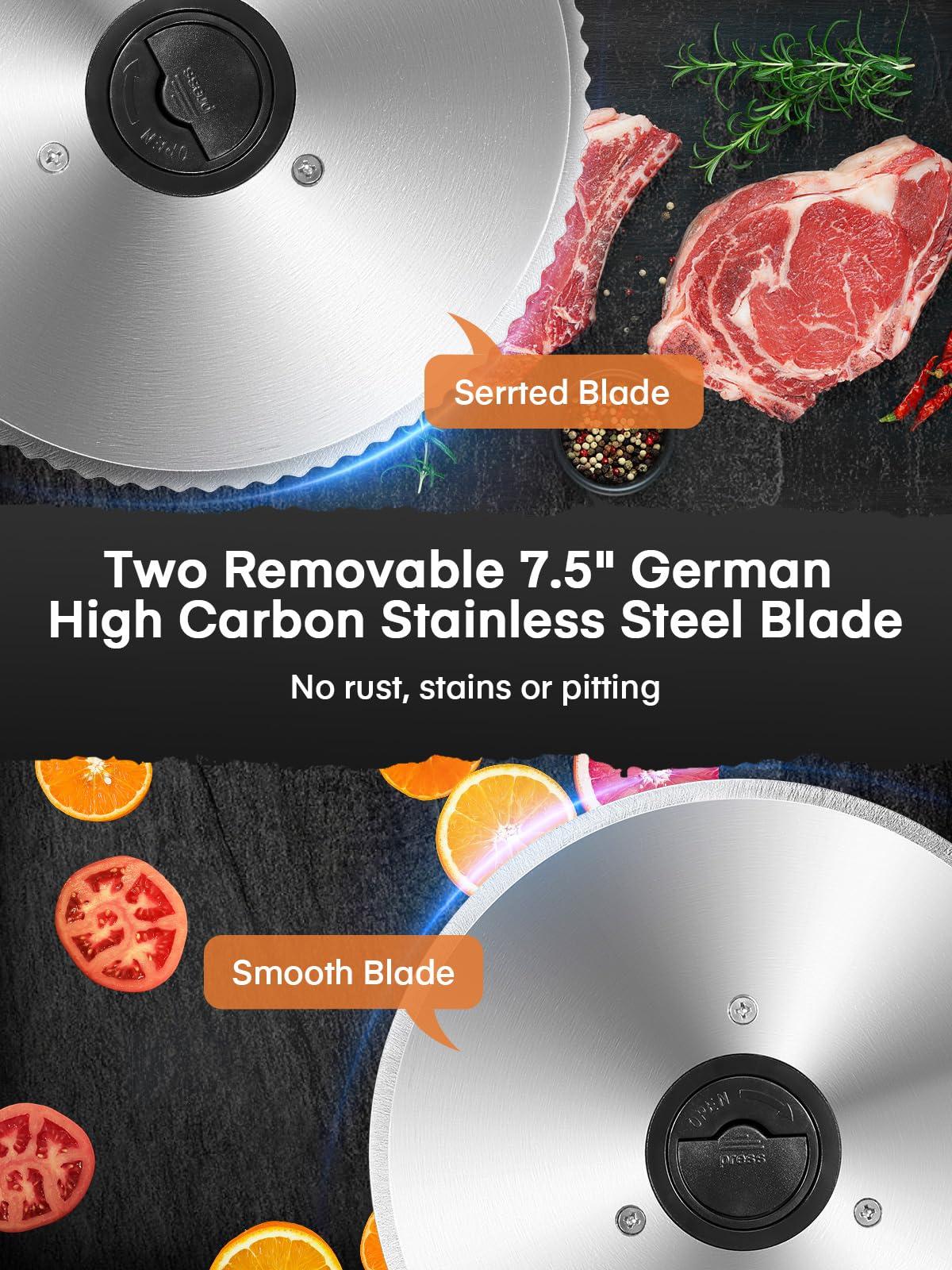 FOHERE FOHERE Meat Slicer for Home Use, 200W Electric Deli Food Slicer with Removable Two 7.5 Blades, 0-15 Precise Thickness Knob Cut Deli Food, Meat Ham Bread Fruit, Include Food Carriage, Black