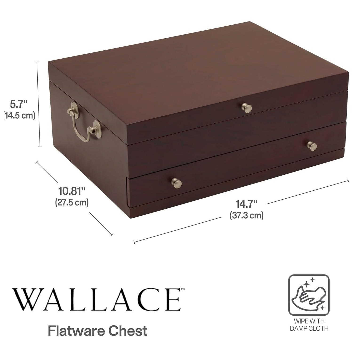 Wallace Wallace Felt Lined Flatware Storage Chest with Drawer, 15 Inch, Dark Walnut