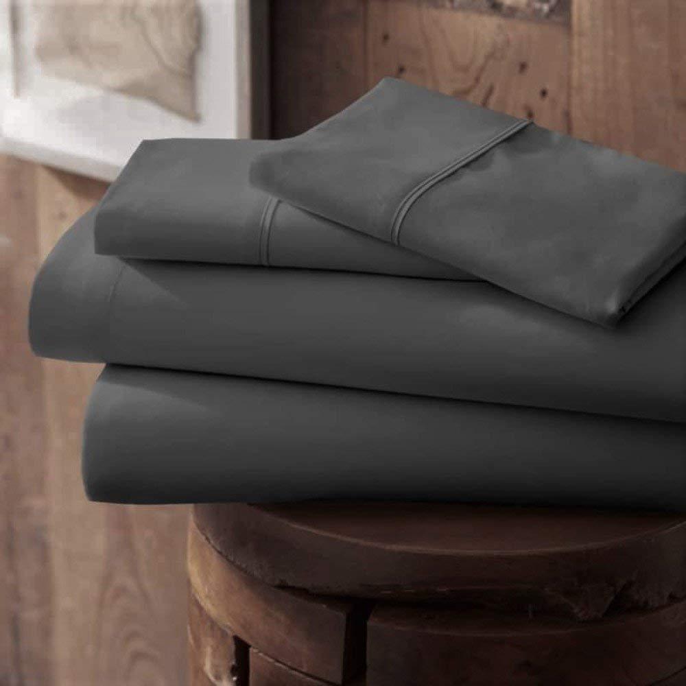 Bedding Castle 1200-Thread-Count 100% Egyptian Cotton Bed Sheet, 4-Pc Full Dark Grey Solid Sheet Set Single Ply Long Staple Cotton Yarns, Sateen Weave, Fits Mattress Upto 28" Deep Pocket
