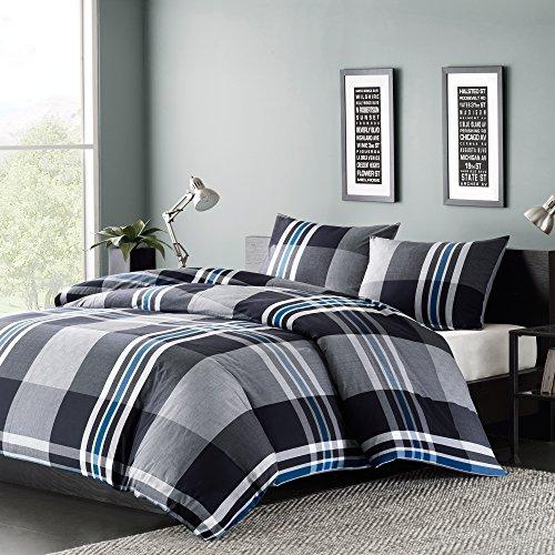 Ink Ivy Nathan Teen Boys Duvet Cover Twin Size Grey Plaid 2 Piece Teen Boy Bedding 100 Cotton Yarn Lightweight Duvet Cover Set