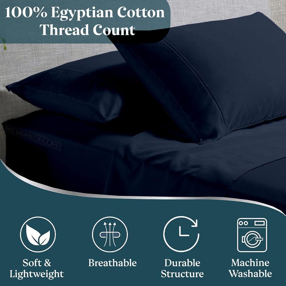 MD Home Decore Cal-King Sheet Set - 7 Piece Set - Adjustable Bed Sheets - 100% Egyptian Cotton - Extra Deep Pockets - Navy Blue Solid