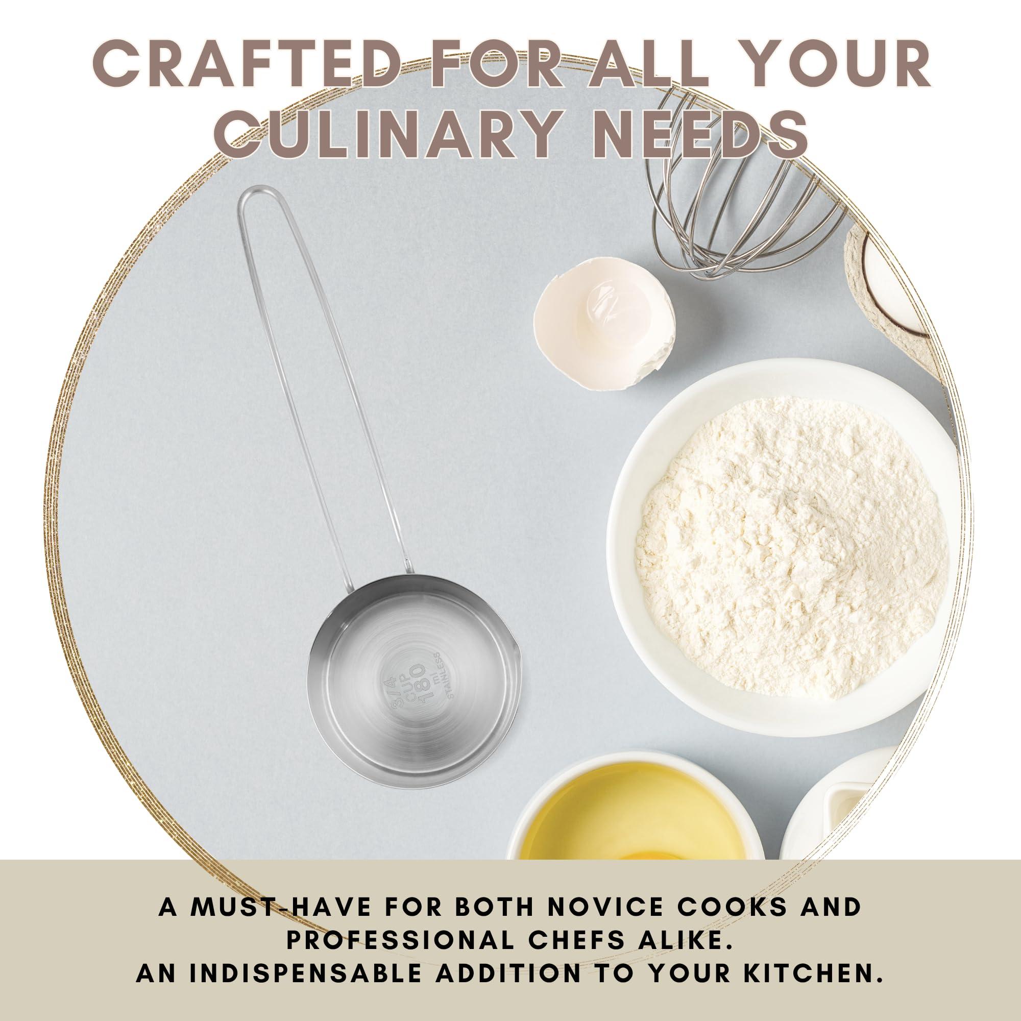 Knupp Co. 3/4 Cup Stainless Steel Measuring Cup, Long 6" Wire Loop Handle and Pour Spout | Sturdy Metal 177 ml | 177 cc | 6 oz | Single Cup for Wet and Dry Ingredients | Great for use as 3/4 Cup Dog Food Scoop