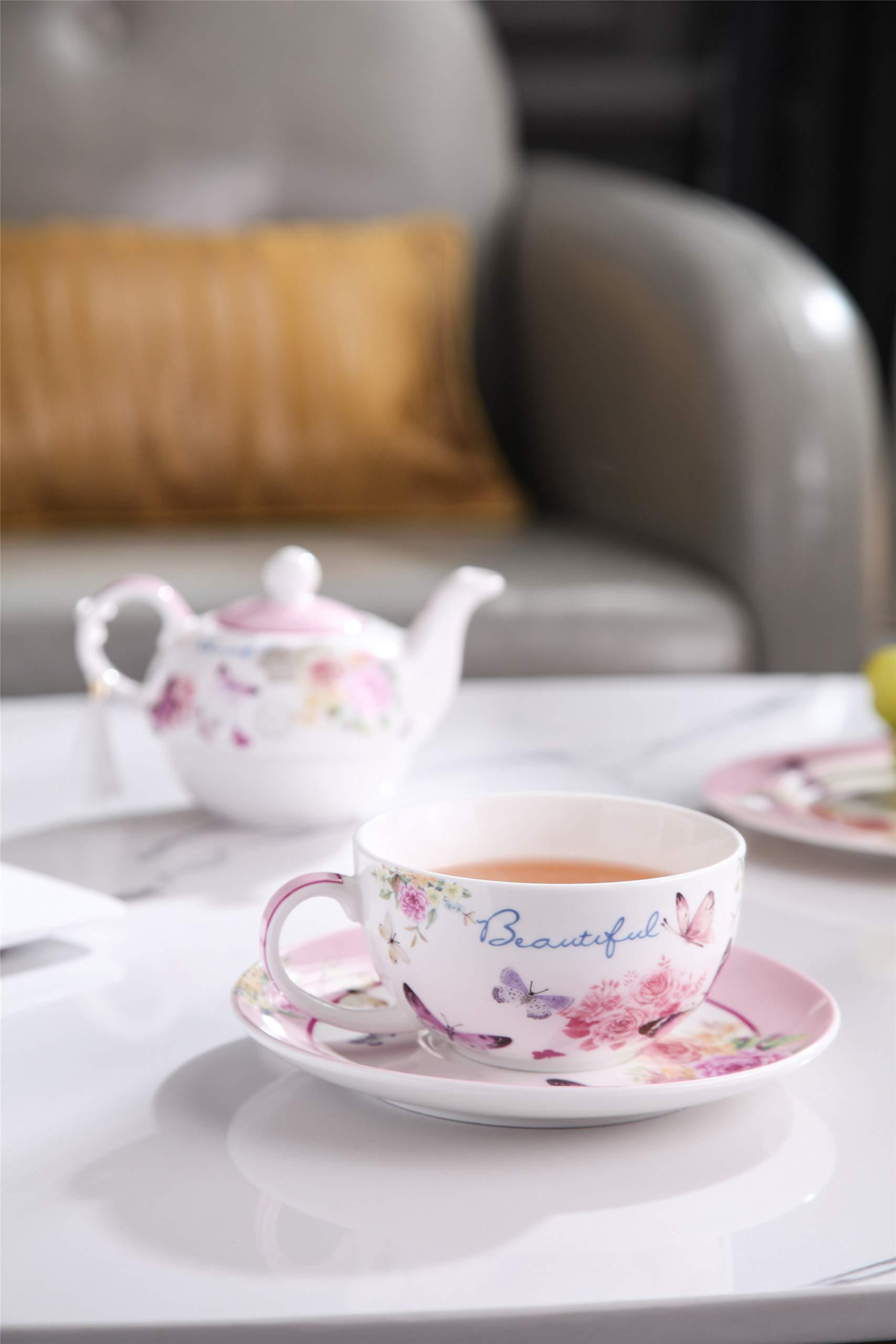 London Boutique London Boutique Tea for One Teapot Cup saucer Set Gift Box (Butterfly Rose)