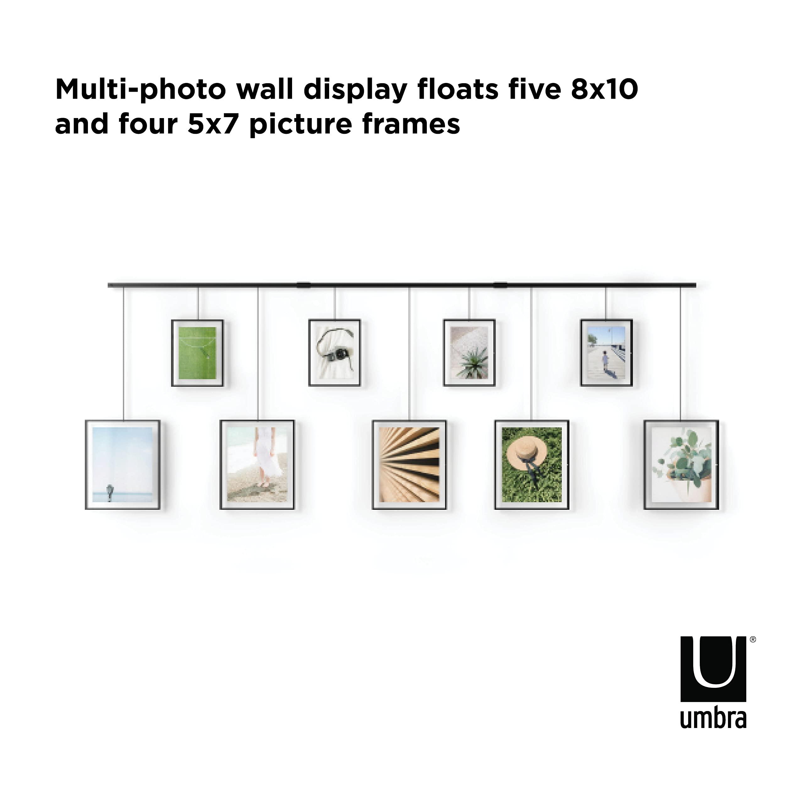 Umbra Umbra Exhibit Picture Frame Gallery Set, Adjustable Wall Collage Displays Nine Photos (Four 5x7\" and Five 8x10\"), Set of 9, Black