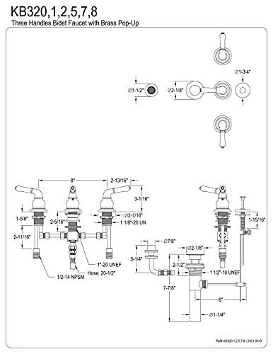 Kingston Brass Kingston Brass KB321 Magellan Triple Handle Bidet Faucet with Magellan Lever Handles, Polished Chrome