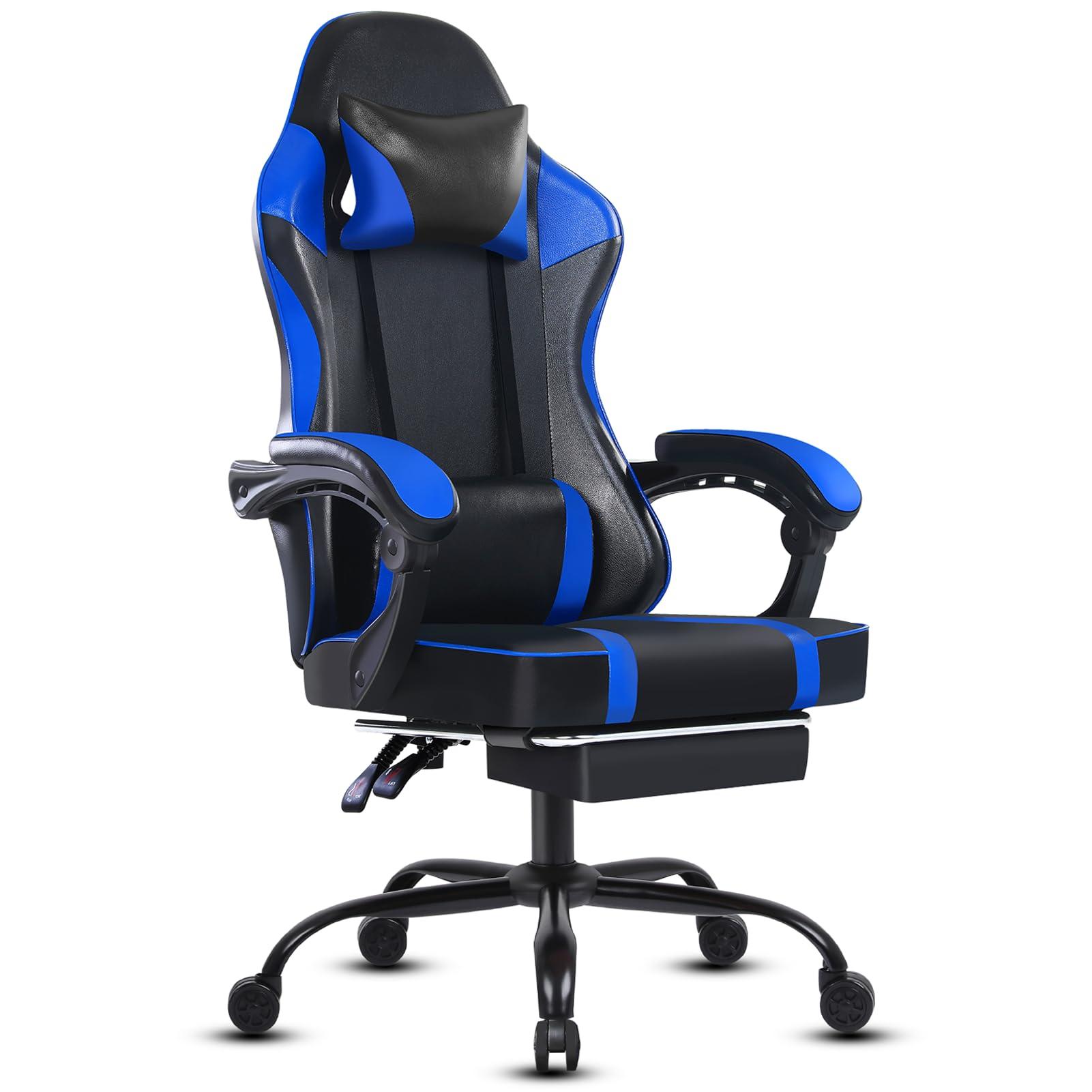 HOTOSYCH HOTOSYCH Gaming Chair, Ergonomic Video Game Chair for Adults, Comfortable Computer Chair with Footrest and Lumbar Support, Height Adjustable Gamer Chair for Office 350LBS, Blue