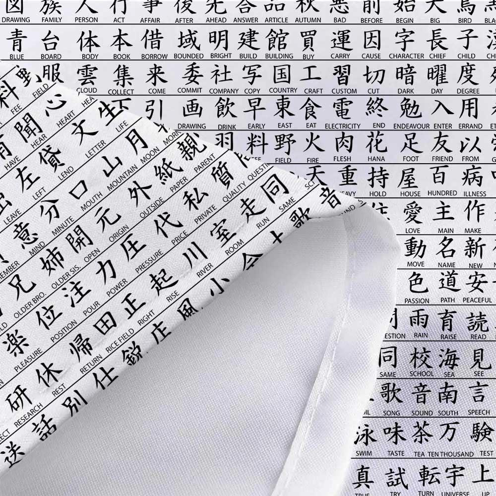 JAWO JAWO Japanese Shower Curtain, Hundreds of Japanese Kanji Characters with Translations Underneath, Polyester Fabric Bath Curtains Set with Hooks 36x72