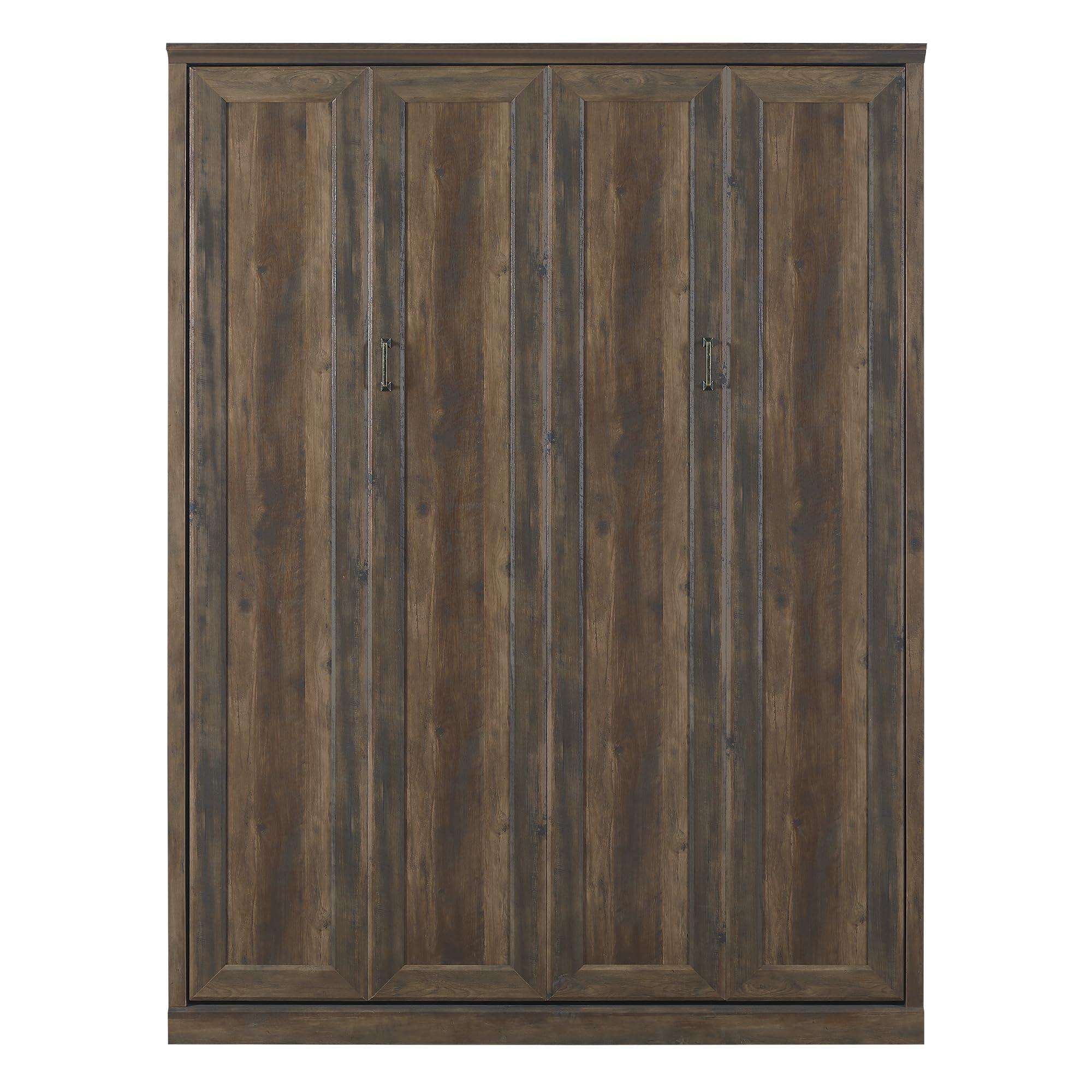 GYYBED GYYBED Queen Size Half Self-Close & Open Murphy Bed Cabinet, Space-Saving Wall Bed for Guest & Home Office, Easy Assembly (Brown)