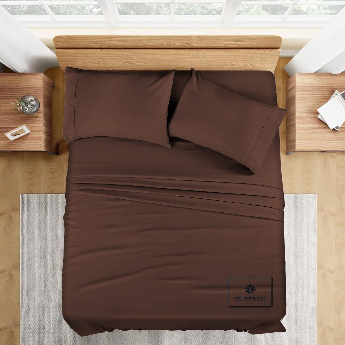 Cool Cotton Club 1000-TC King Size 4 Piece Sheet Set - Comfy Sheets, Peruvian Pima Cotton Hotel Luxury Bed Sheets for Women, Men, Kids & Teens - Deep Pocket Easy-Fits up to 18-21\" Mattress (Solid, Chocolate)