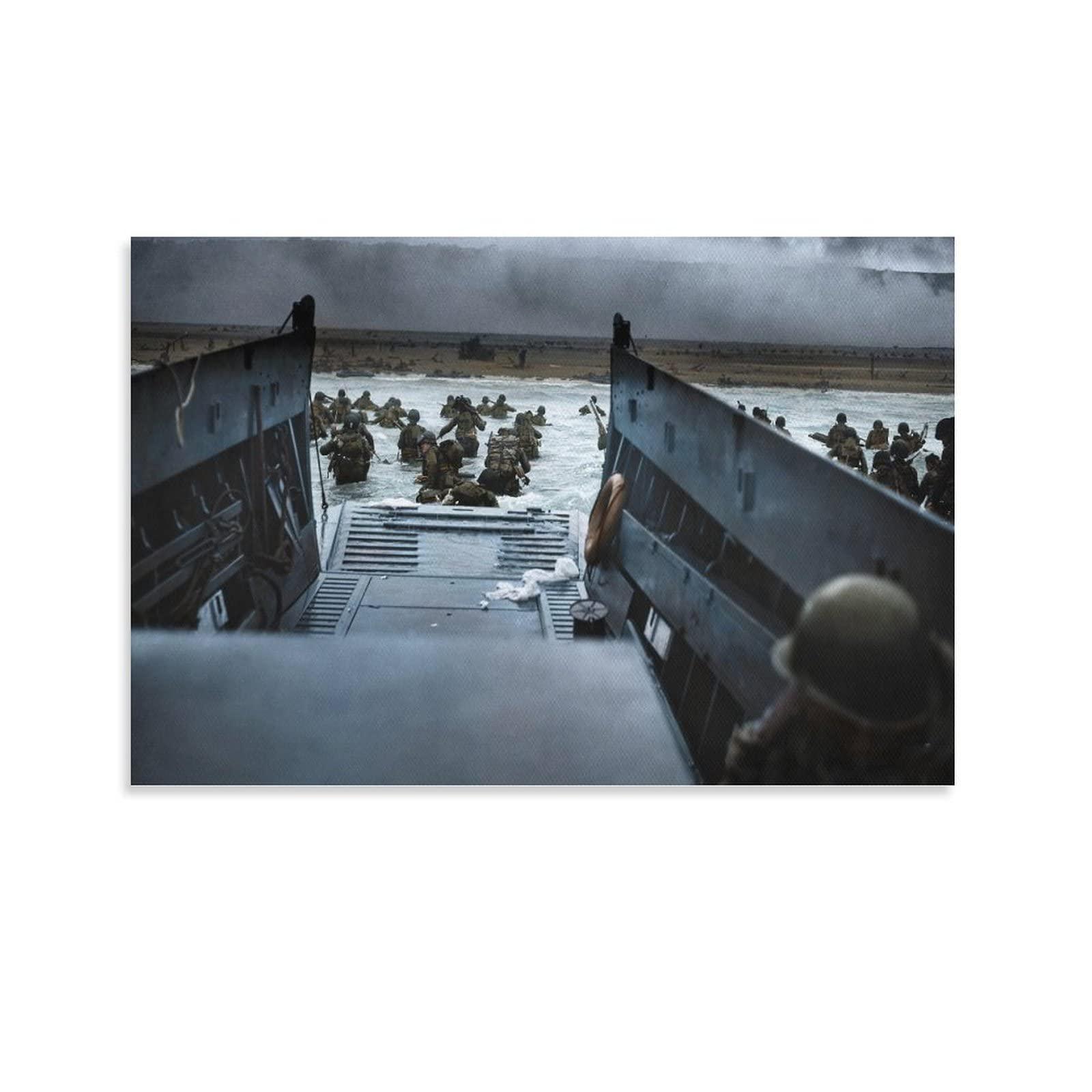 BEBUSH D-Day 1944 World War II Memorabilia World History Classroom Decoration World War II Art Posters Canvas Wall Art Prints for Wall Decor Room Decor Bedroom Decor Gifts 20x30inch(50x75cm) Unframe-STYL