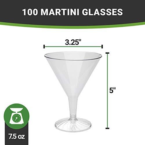 Restaurantware Restaurantware 7.5 Ounce Plastic Martini Glasses 100 Round Disposable Martini Glasses - Shipped Unassembled Premium Clear Plastic Plastic Cocktail Glasses For Weddings Or Events