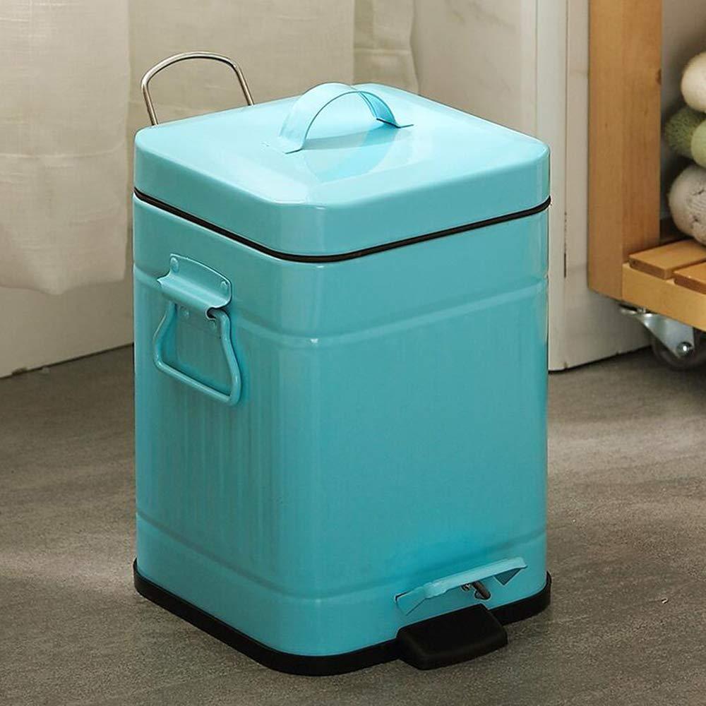 YKLL YKLL Trash Can Retro Metal Step Trash Can Wastebasket,steel Foot Pedal Garbage Trash Can,square Waste Bin With Inner Bucket For Bathroom Powder Room Kitchen Trash Bin (Blue 12L)