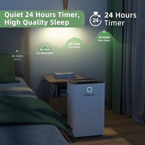 HOGARLABS HOGARLABS 34 Pint Dehumidifiers for Home Basements, with 3 Working Modes, Overflow Protection, and Auto Shut off Restart. Ultra Silent Dehumidifier with Drain Hose, Intelligent Humidity Control